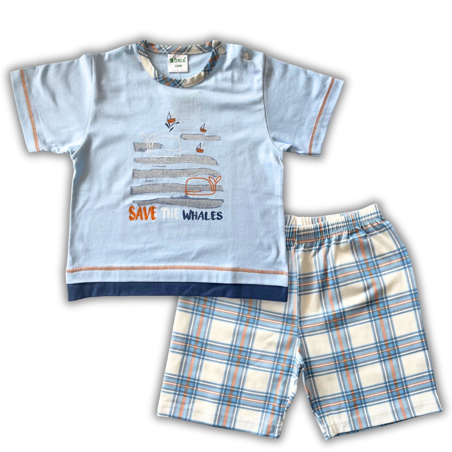 Sónia Pijama Criança Manga Curta Baleia Azul
