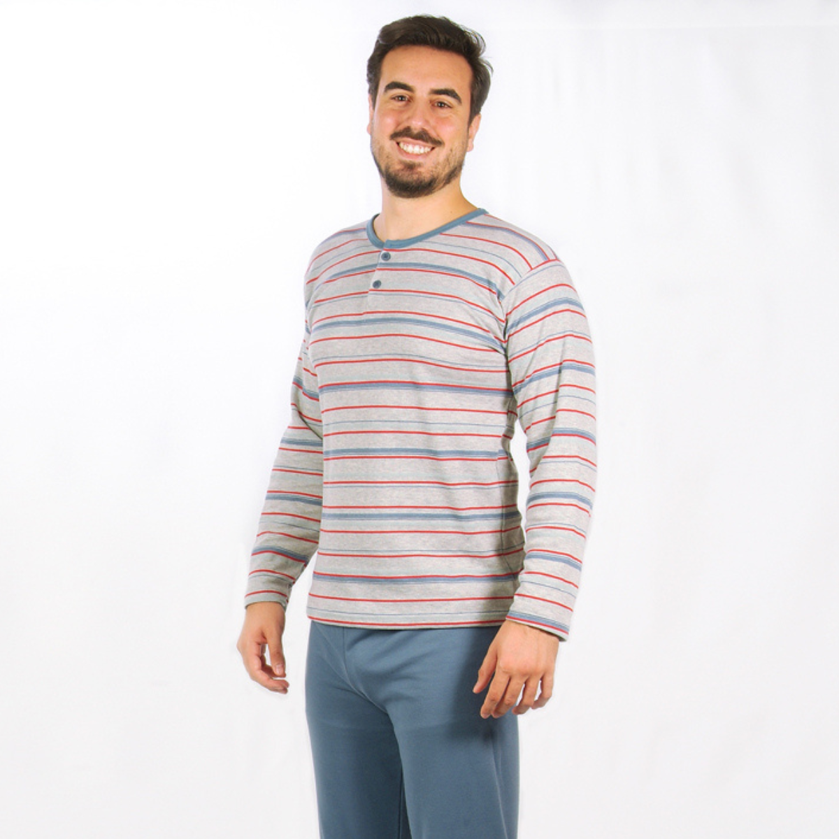 Loja do Pijama | Pijama Cardado de Manga Comprida Riscas – Homem – Azul