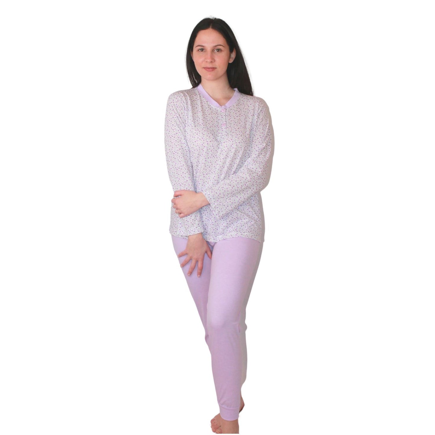Loja Do Pijama Mulher Manga Comprida com Padrão Lilás