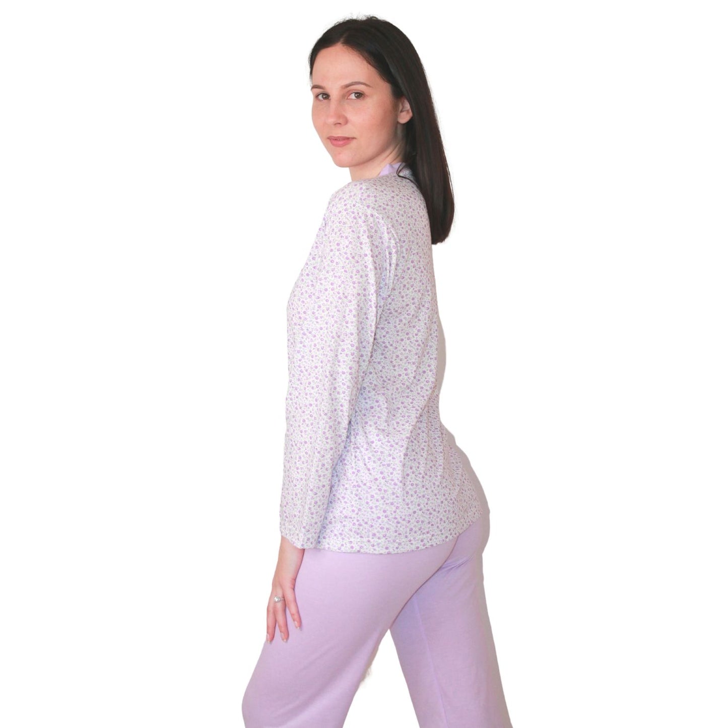 Loja Do Pijama Mulher Manga Comprida com Padrão Lilás