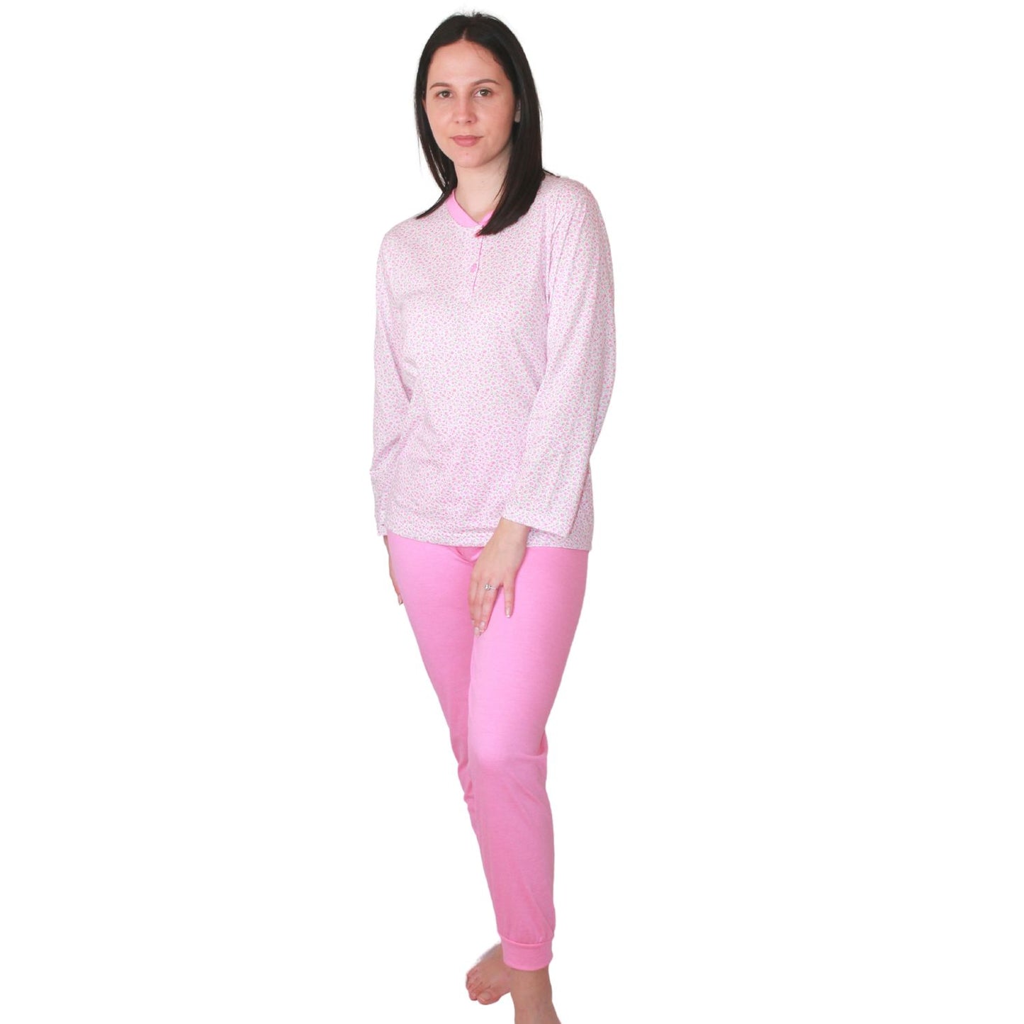 Loja Do Pijama Mulher de Manga Comprida com Padrão Rosa