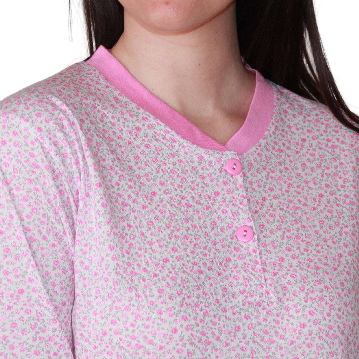 Loja Do Pijama Mulher de Manga Comprida com Padrão Rosa