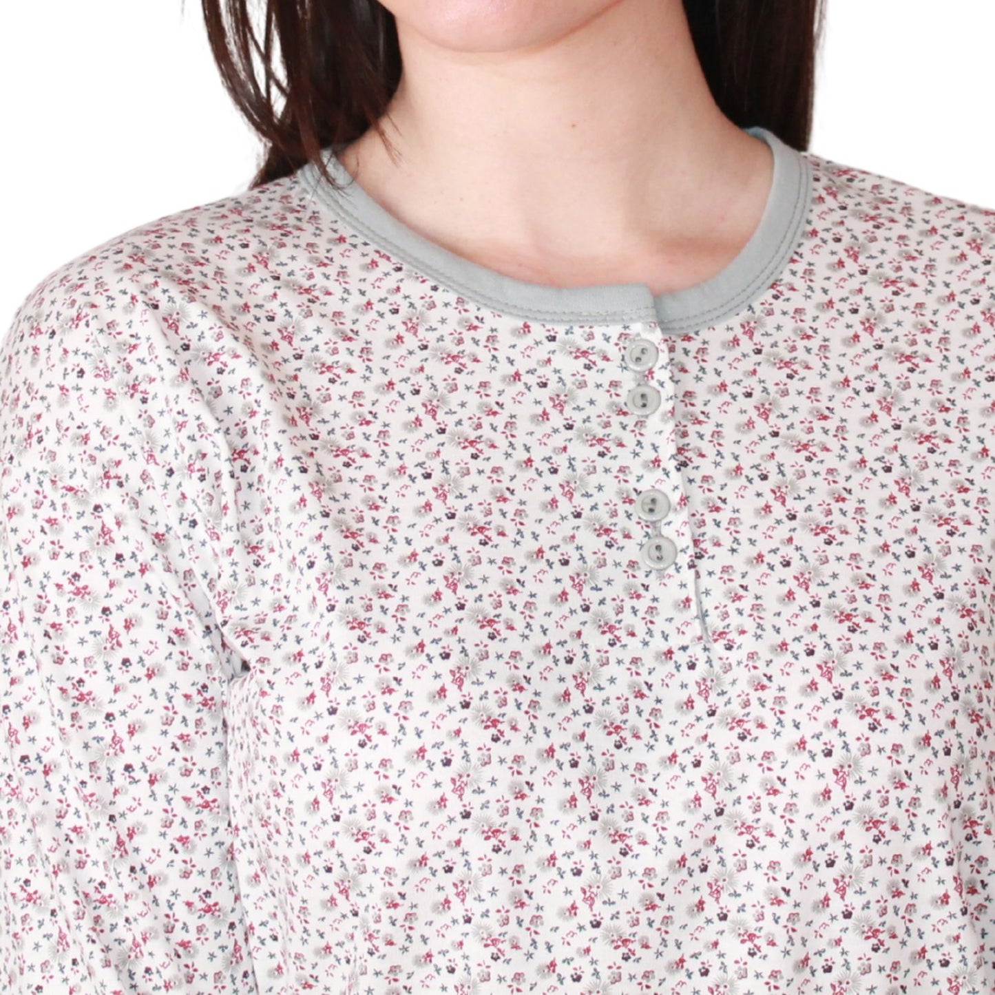 Loja Do Pijama Mulher Manga Comprida com Padrão Cinzento