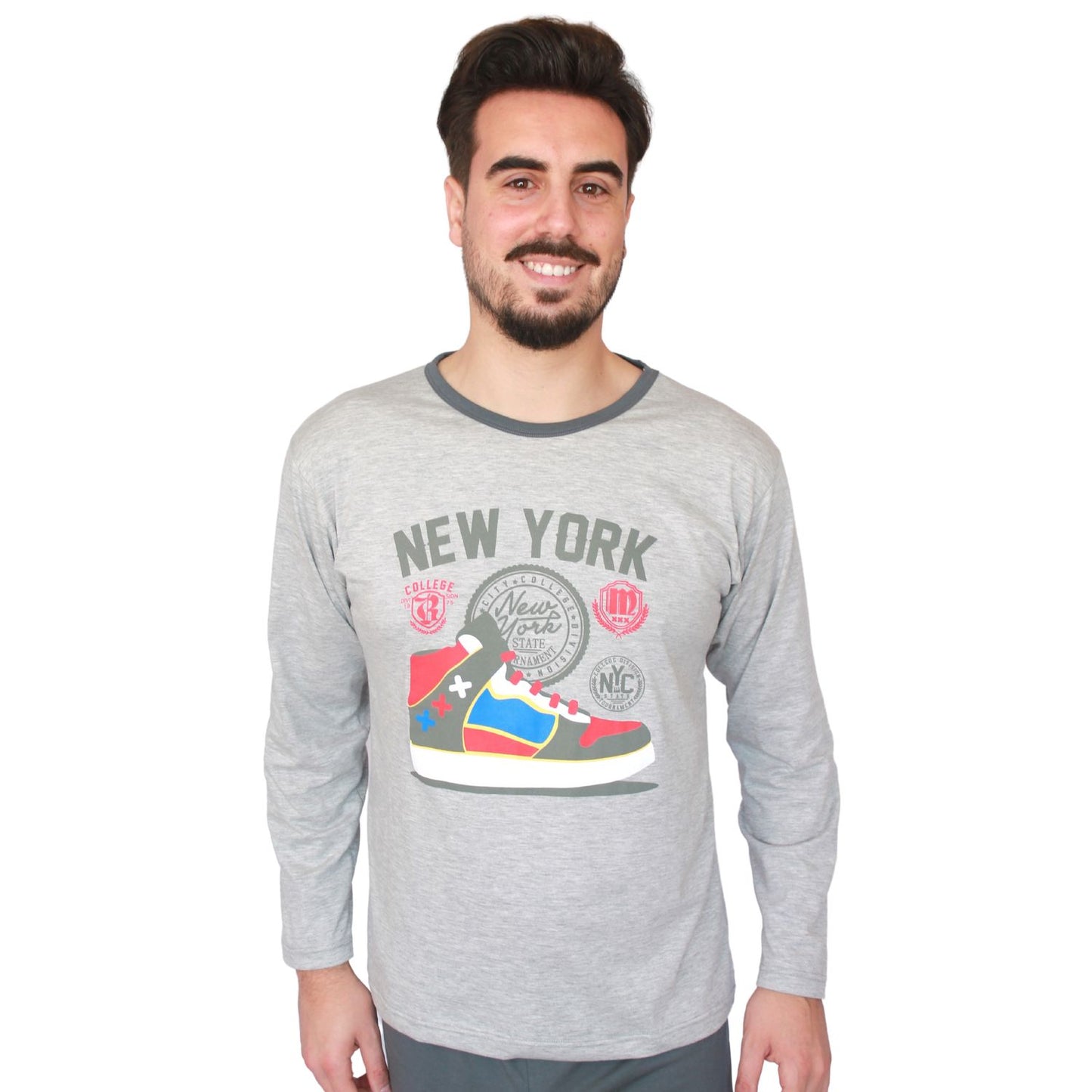 Loja Do Pijama Homem Manga Comprida New York Cinzento