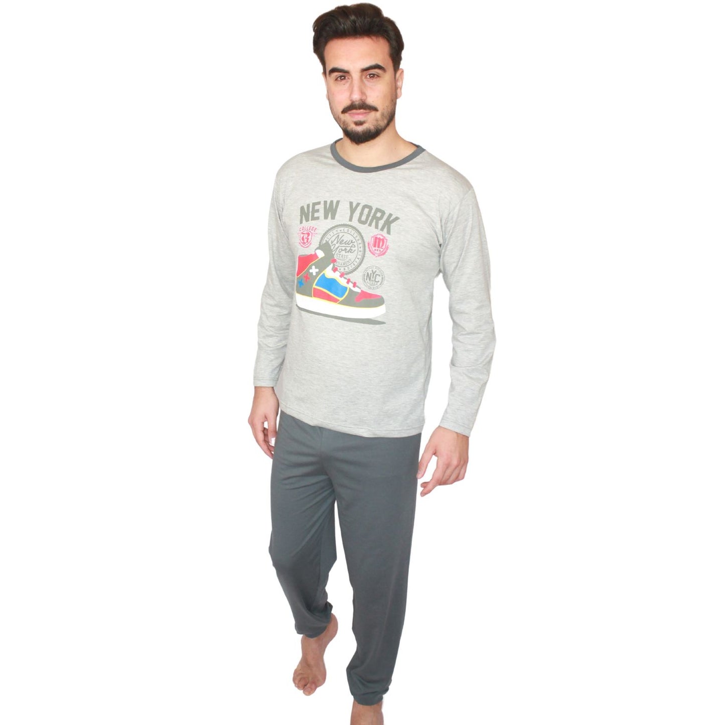 Loja Do Pijama Homem Manga Comprida New York Cinzento