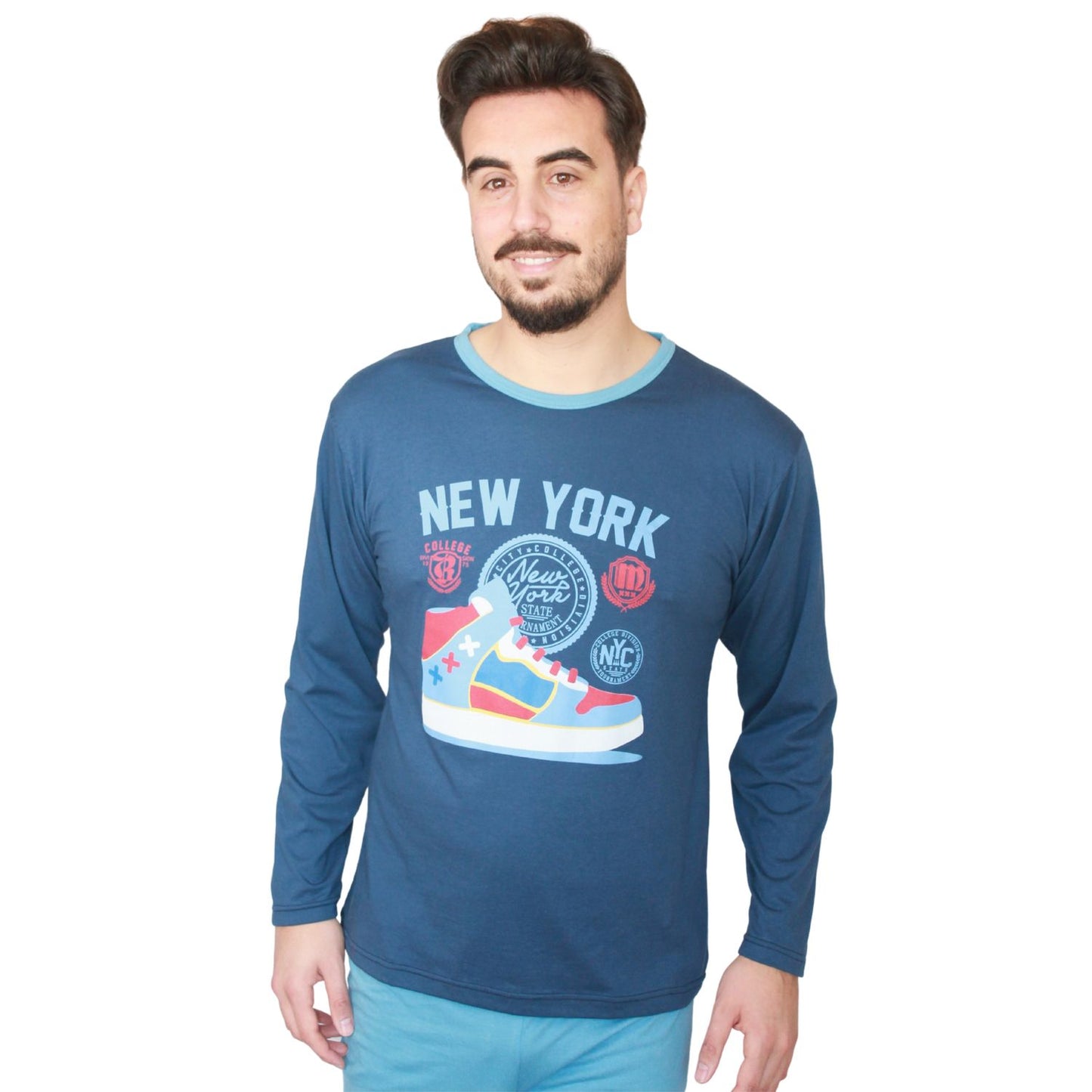 Loja Do Pijama Homem Manga Comprida New York Azul Marinho