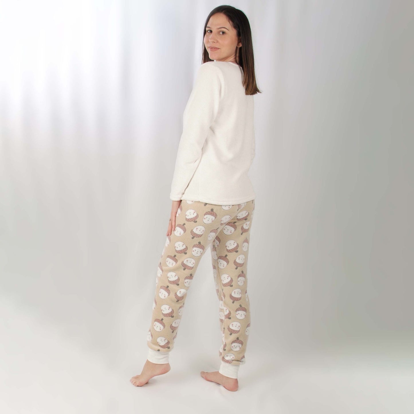 Mcova Pijama Mulher Coralina de Manga Comprida Bolota Bege