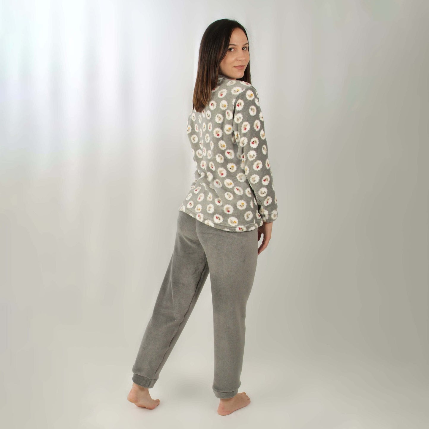 Desana Pijama Mulher Coralina de Manga Comprida Com Ovelhinhas Cinzento