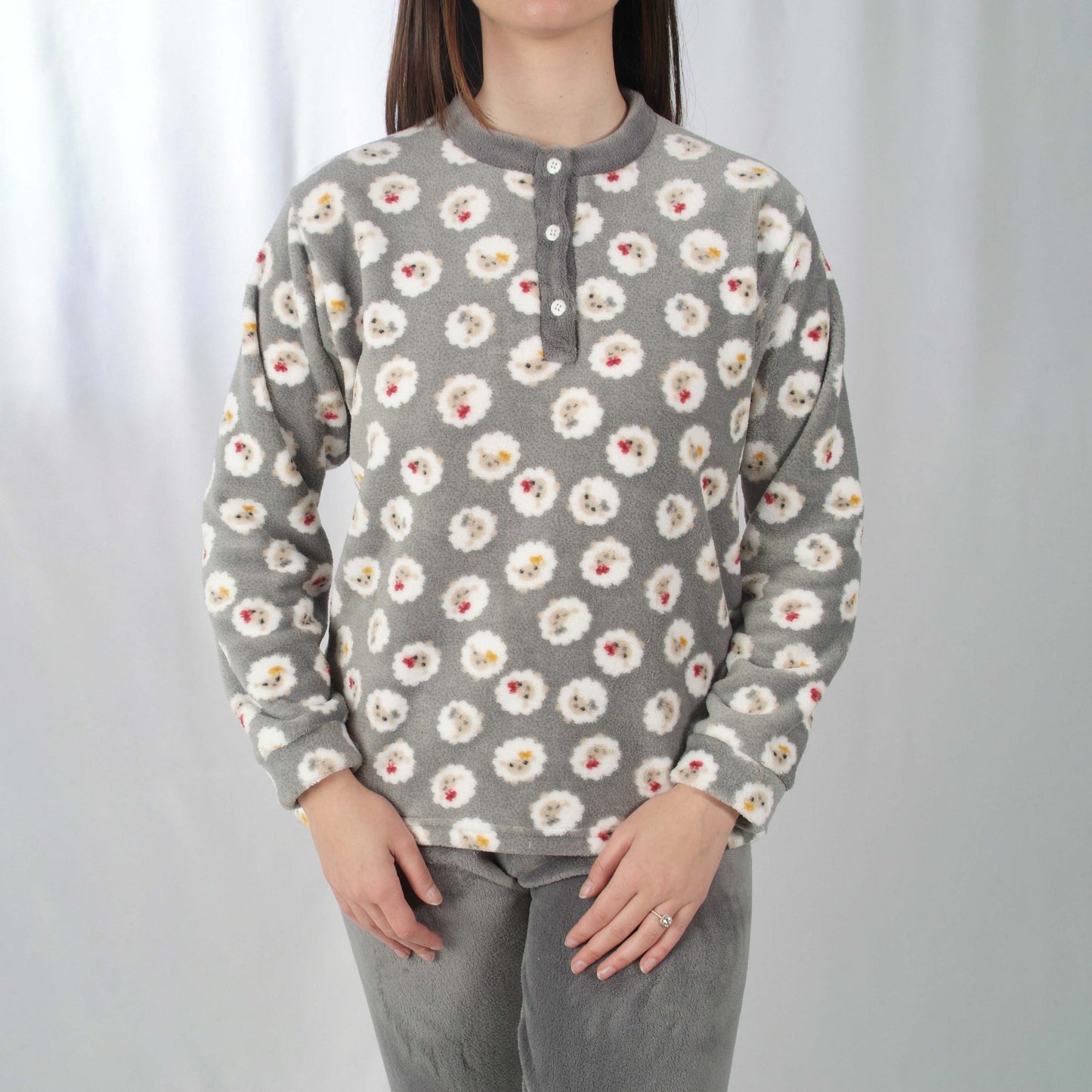 Desana Pijama Mulher Coralina de Manga Comprida Com Ovelhinhas Cinzento