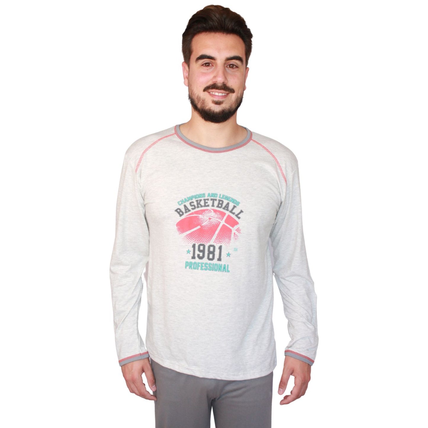 Desana Pijama Homem Manga Comprida Basketball Cinzento