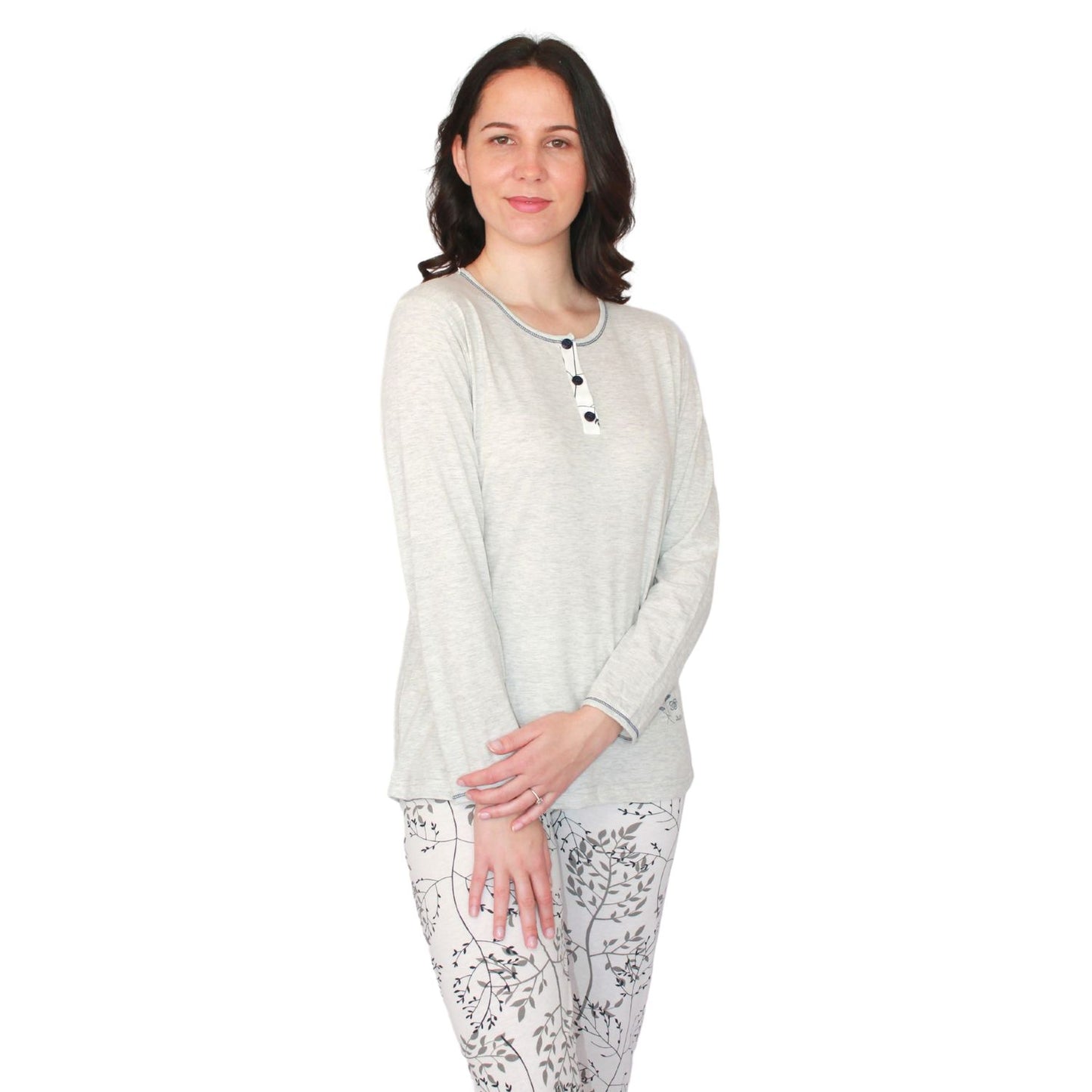Desana Pijama Mulher de Manga Comprida com Padrao Cinzento
