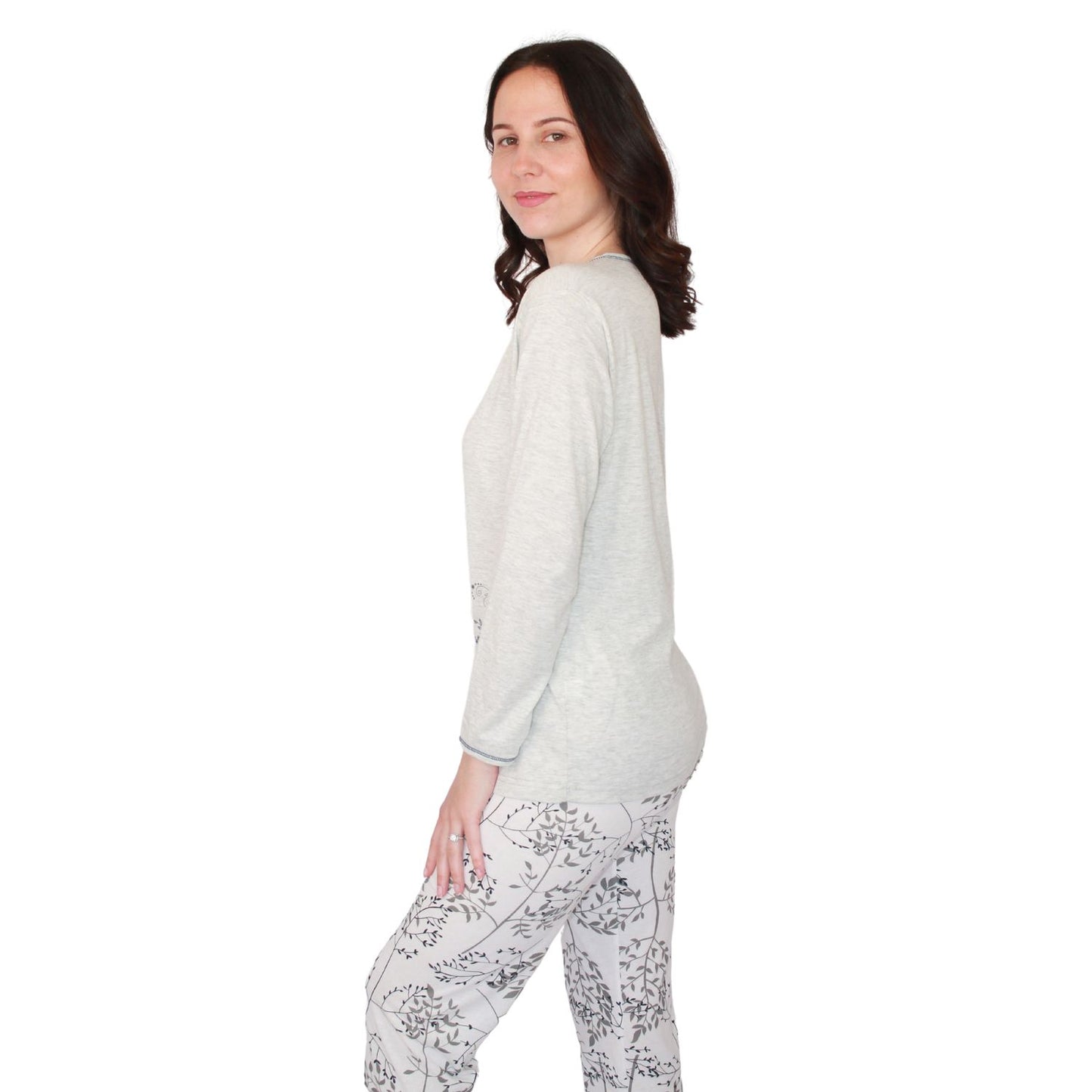 Desana Pijama Mulher de Manga Comprida com Padrao Cinzento