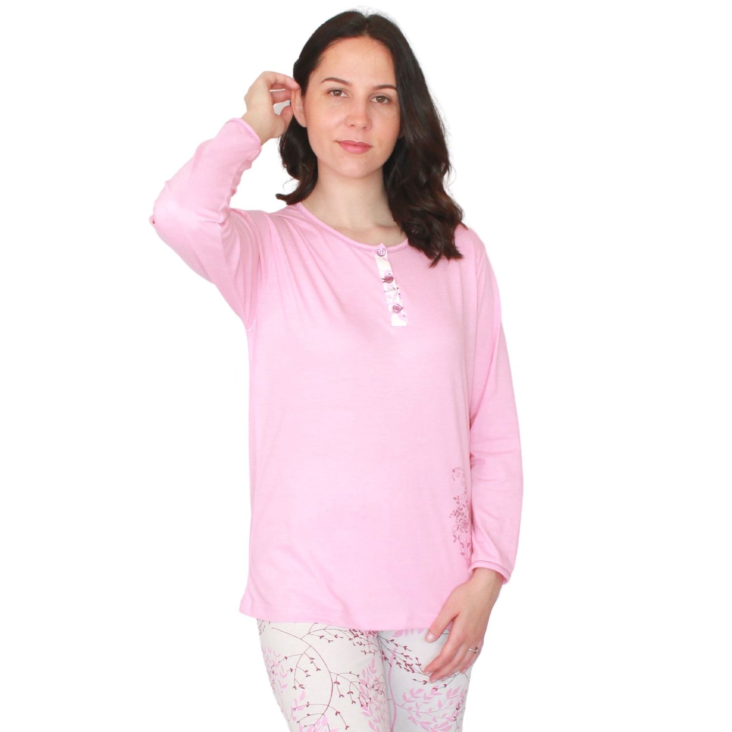 Desana Pijama Mulher Manga Comprida com Calças Padrão Rosa
