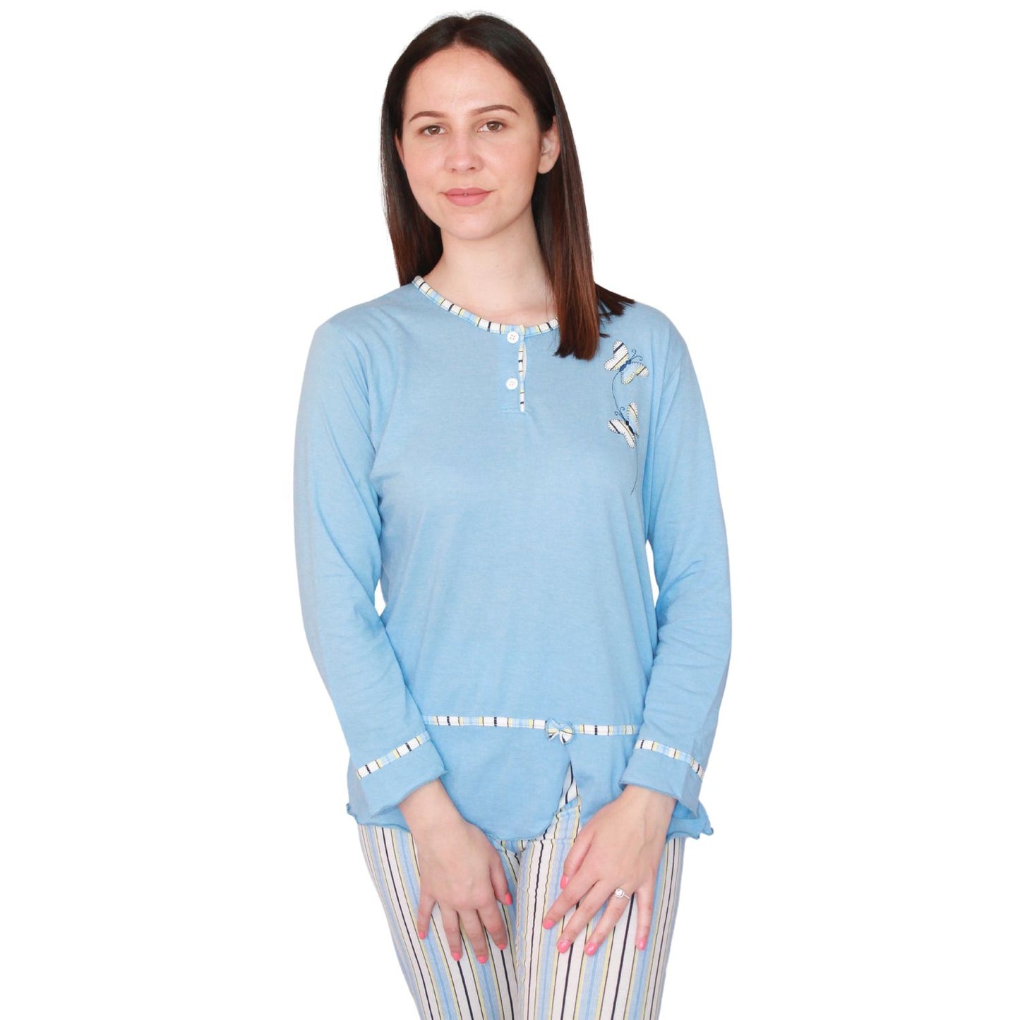 Desana Pijama de Mulher de Manga Comprida com Borboletas Azul