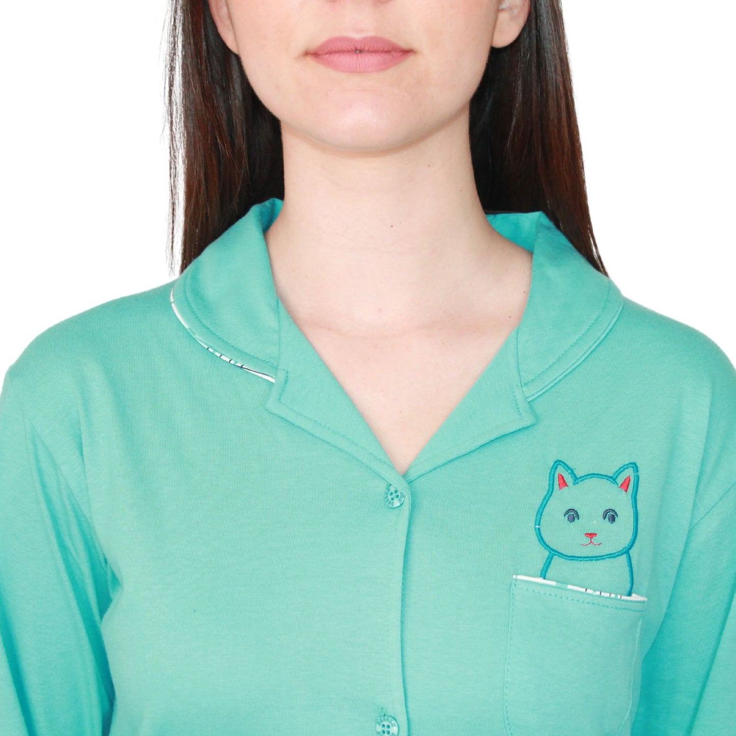 Desana Pijama Camiseiro de Mulher de Manga Comprida Azul Turquesa