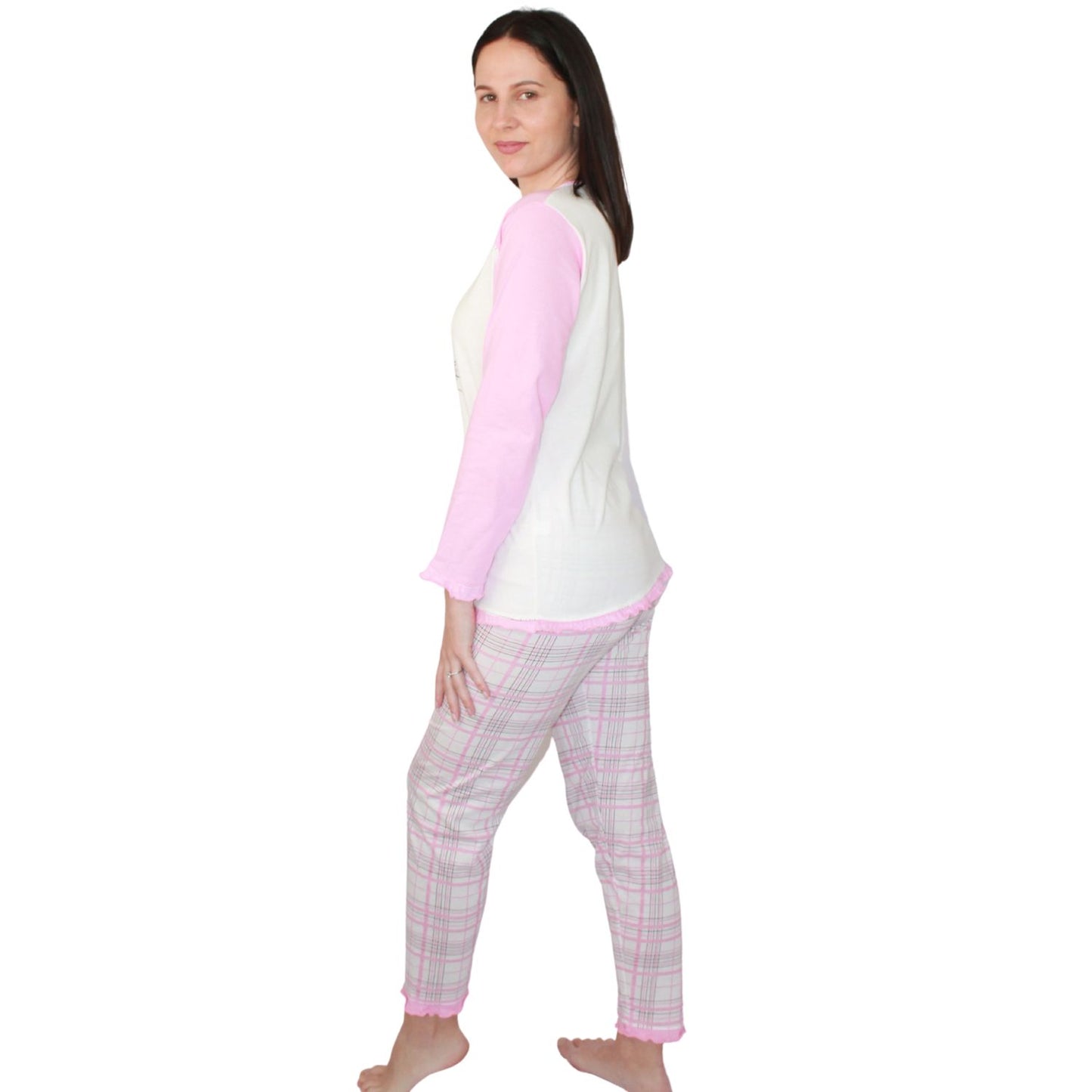 Desana Pijama Mulher Manga Comprida com Padrao Rosa