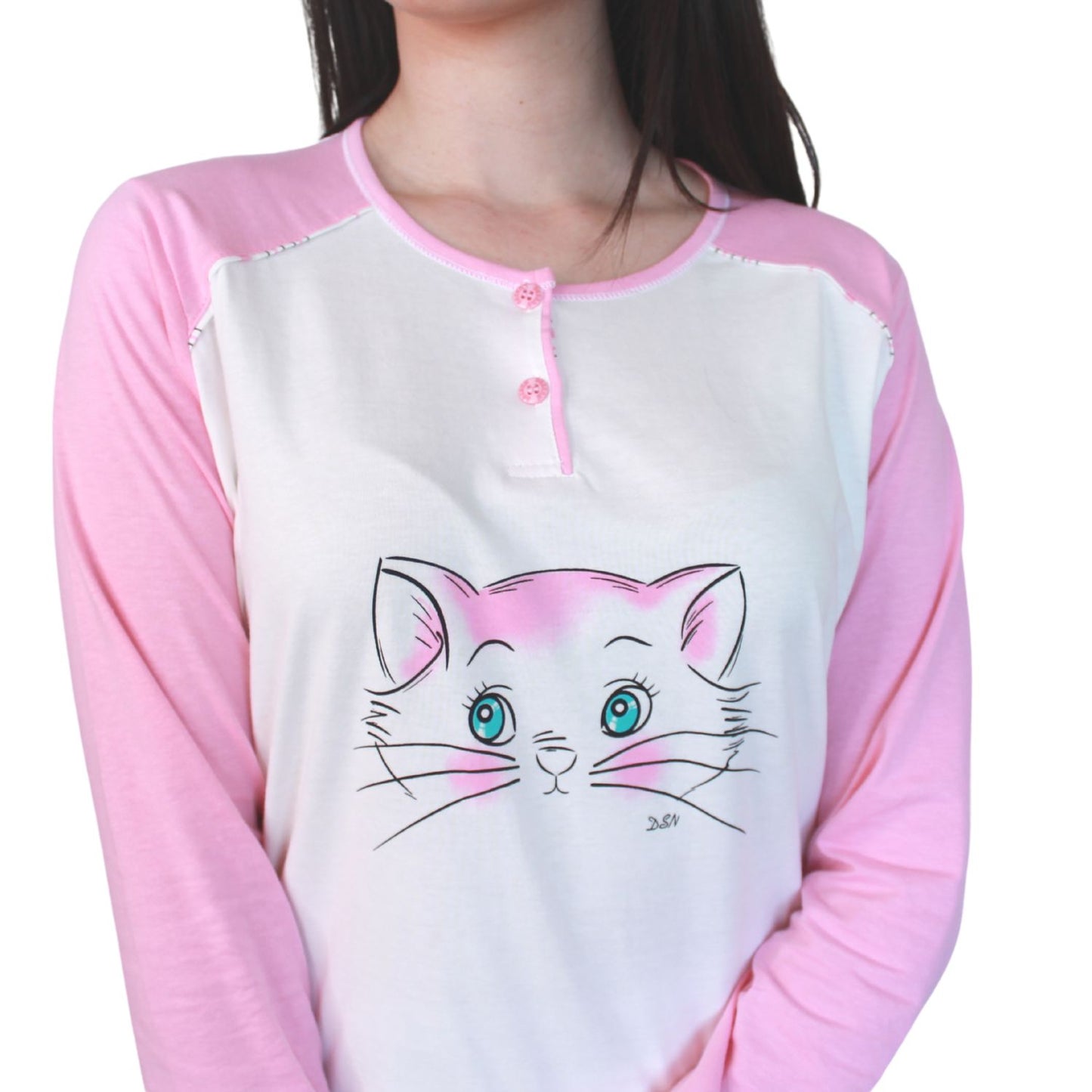 Desana Pijama Mulher Manga Comprida com Padrao Rosa