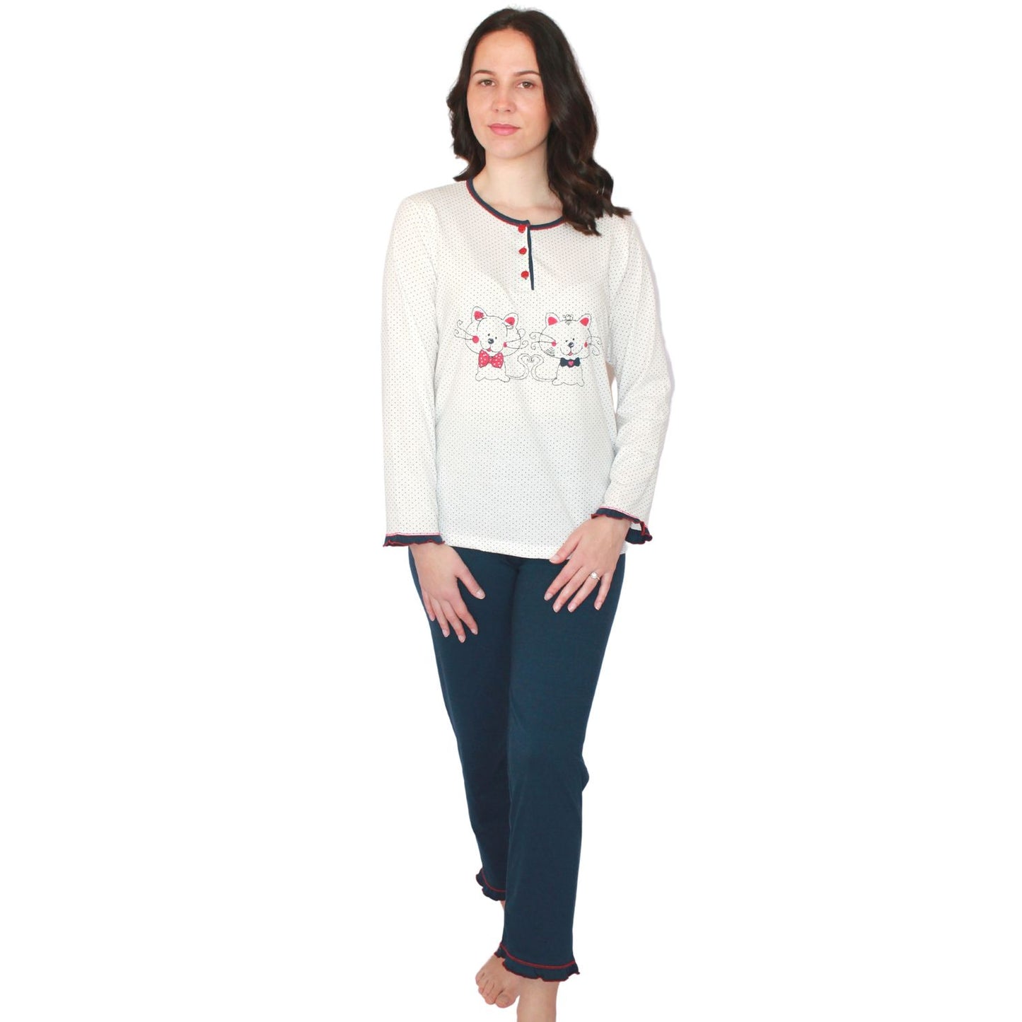 Desana Pijama Mulher de Manga Comprida com Gatinhos Branco