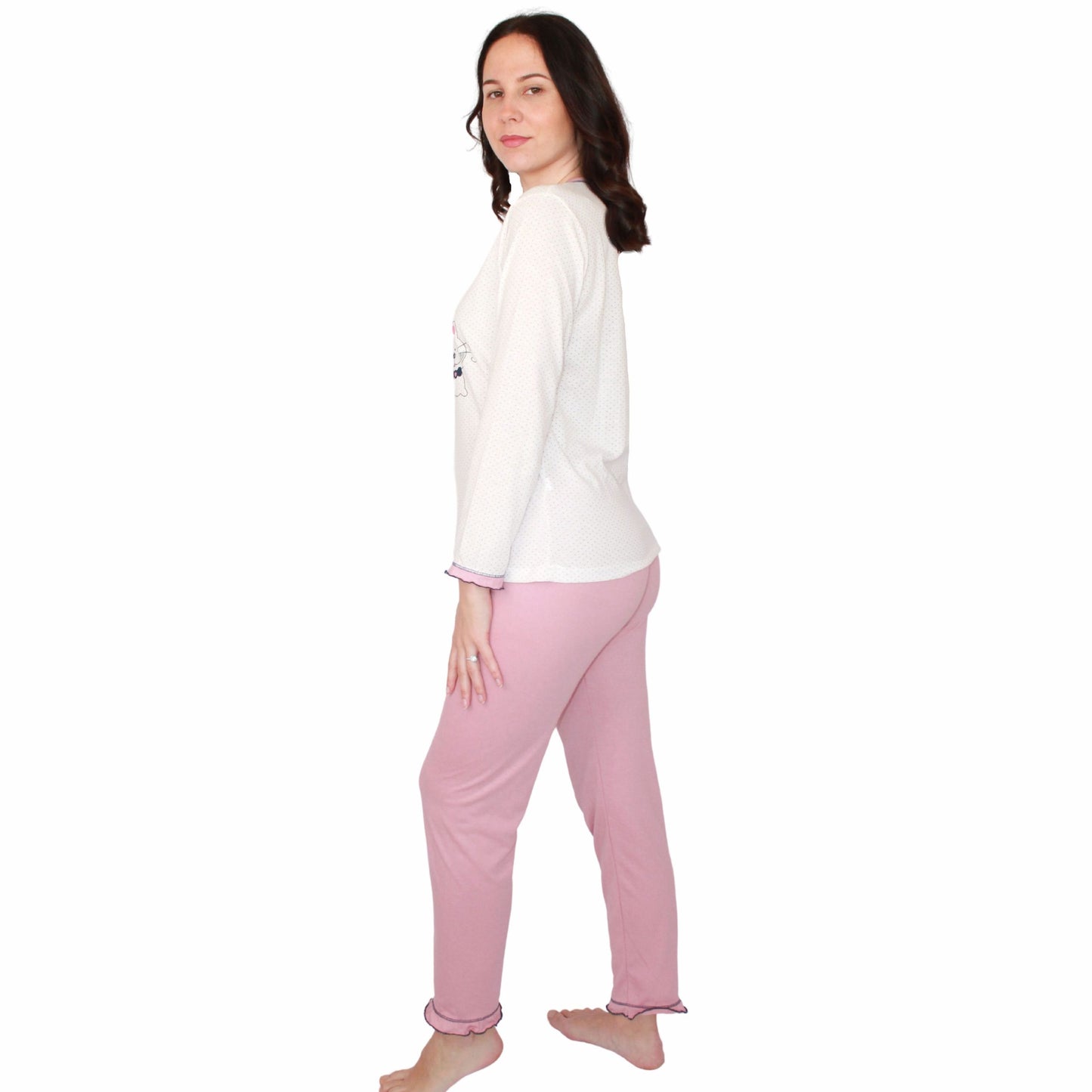Desana Pijama Mulher de Manga Comprida com Gatinhos Rosa