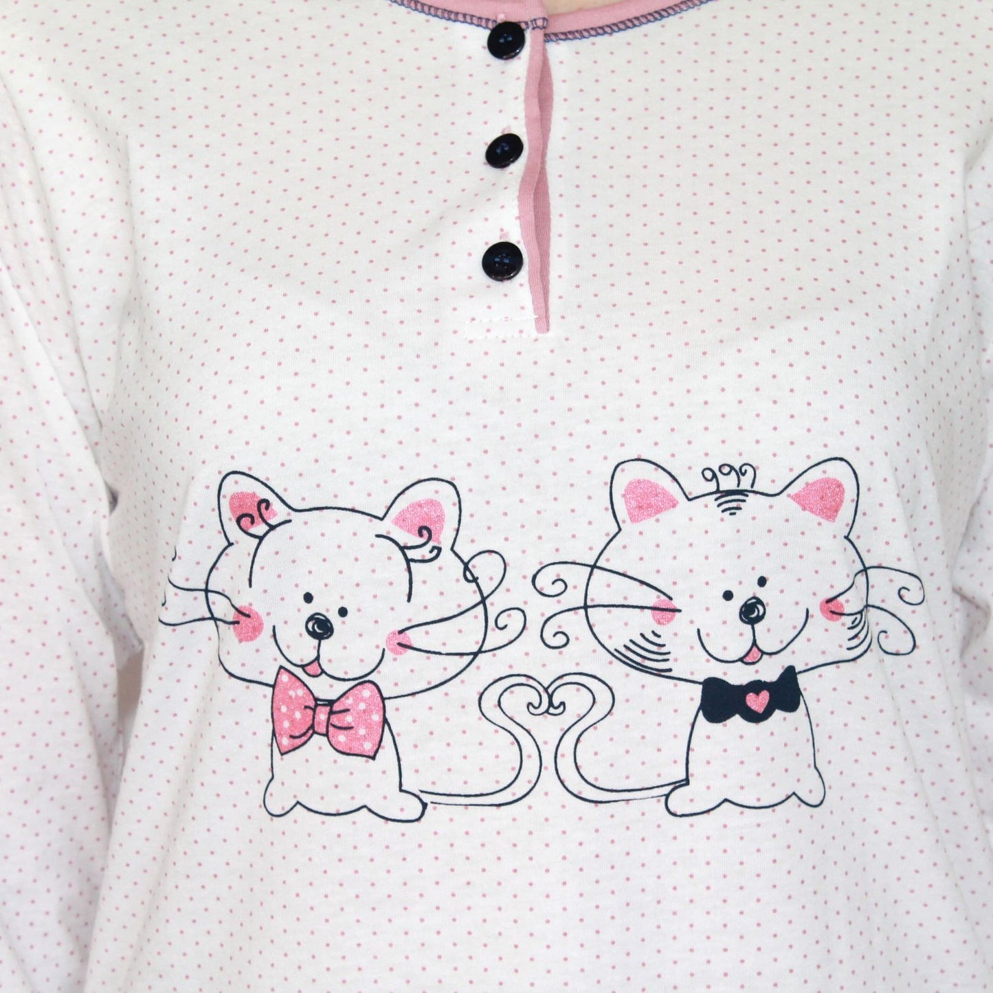 Desana Pijama Mulher de Manga Comprida com Gatinhos Rosa
