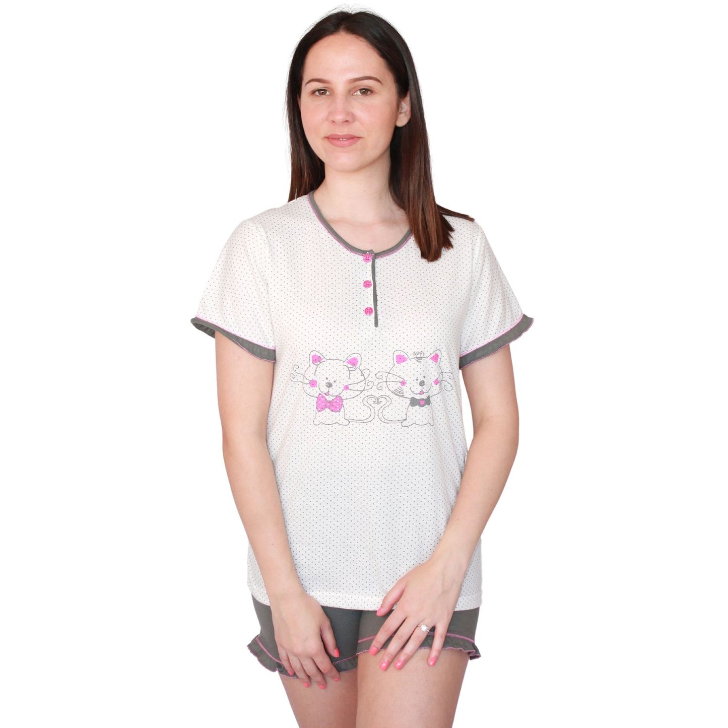 Desana Pijama Mulher de Manga Curta com Gatinhos Cinzento