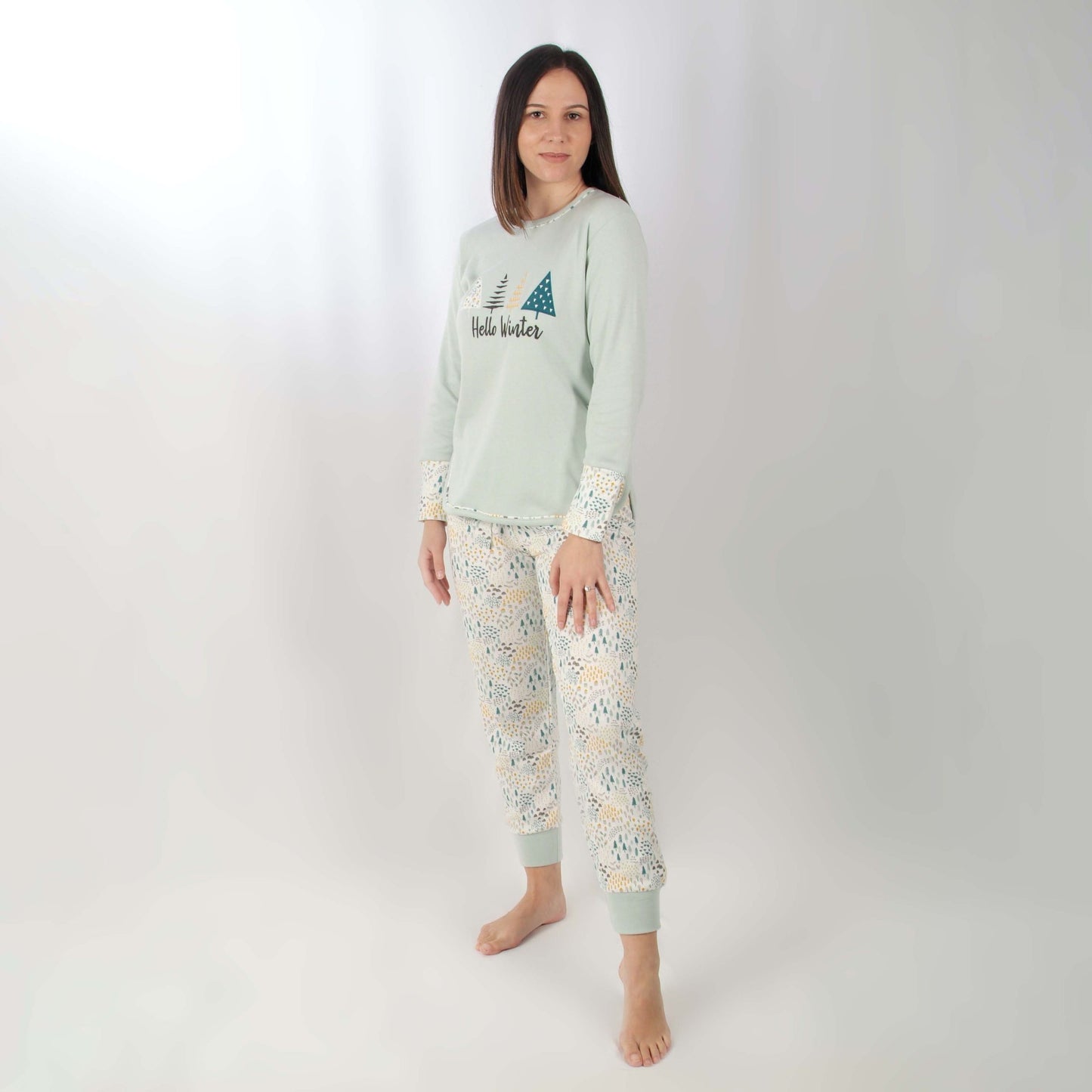 Sónia Pijama Mulher Cardado de Manga Comprida Hello Winter Verde