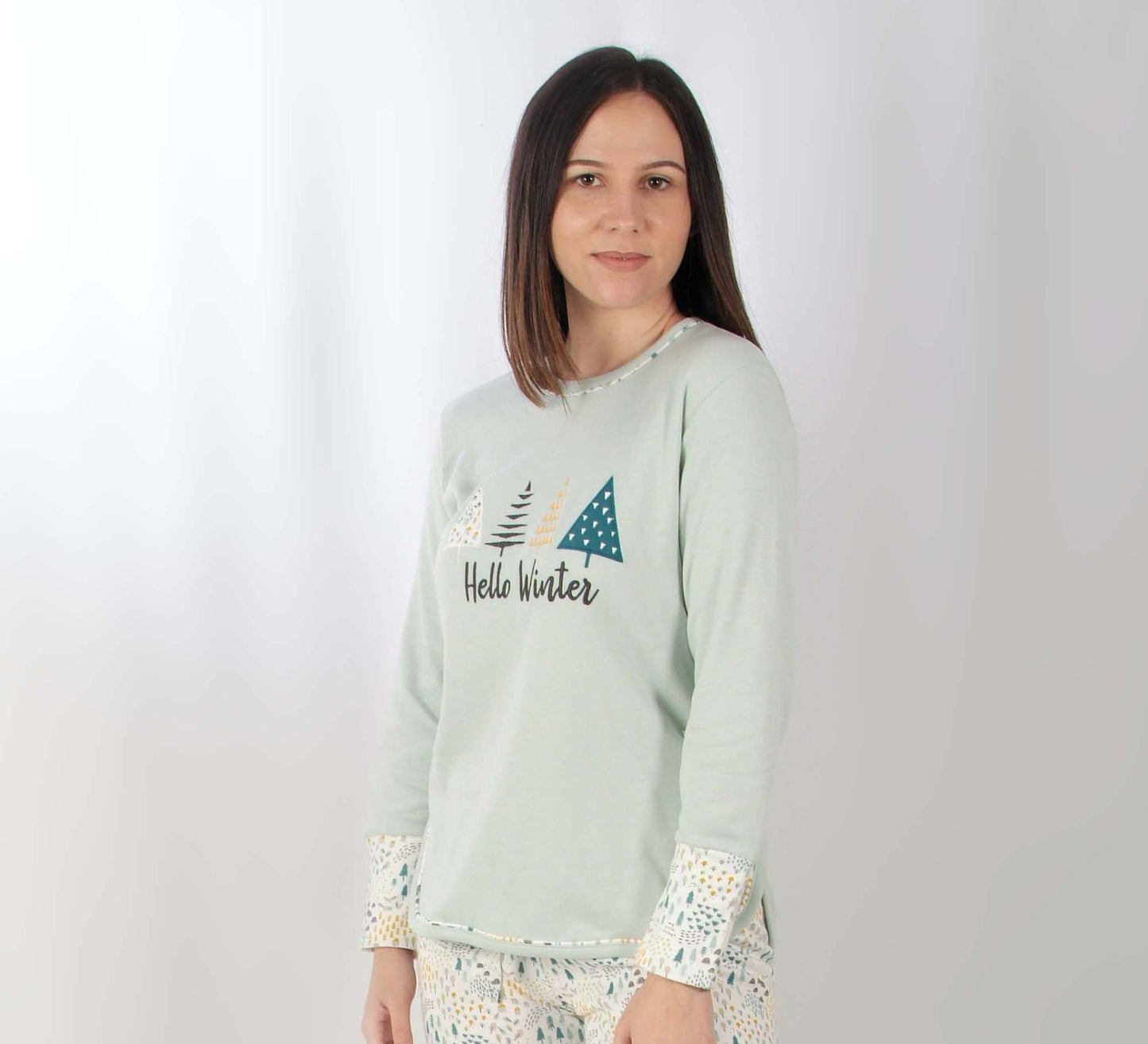 Sónia Pijama Mulher Cardado de Manga Comprida Hello Winter Verde