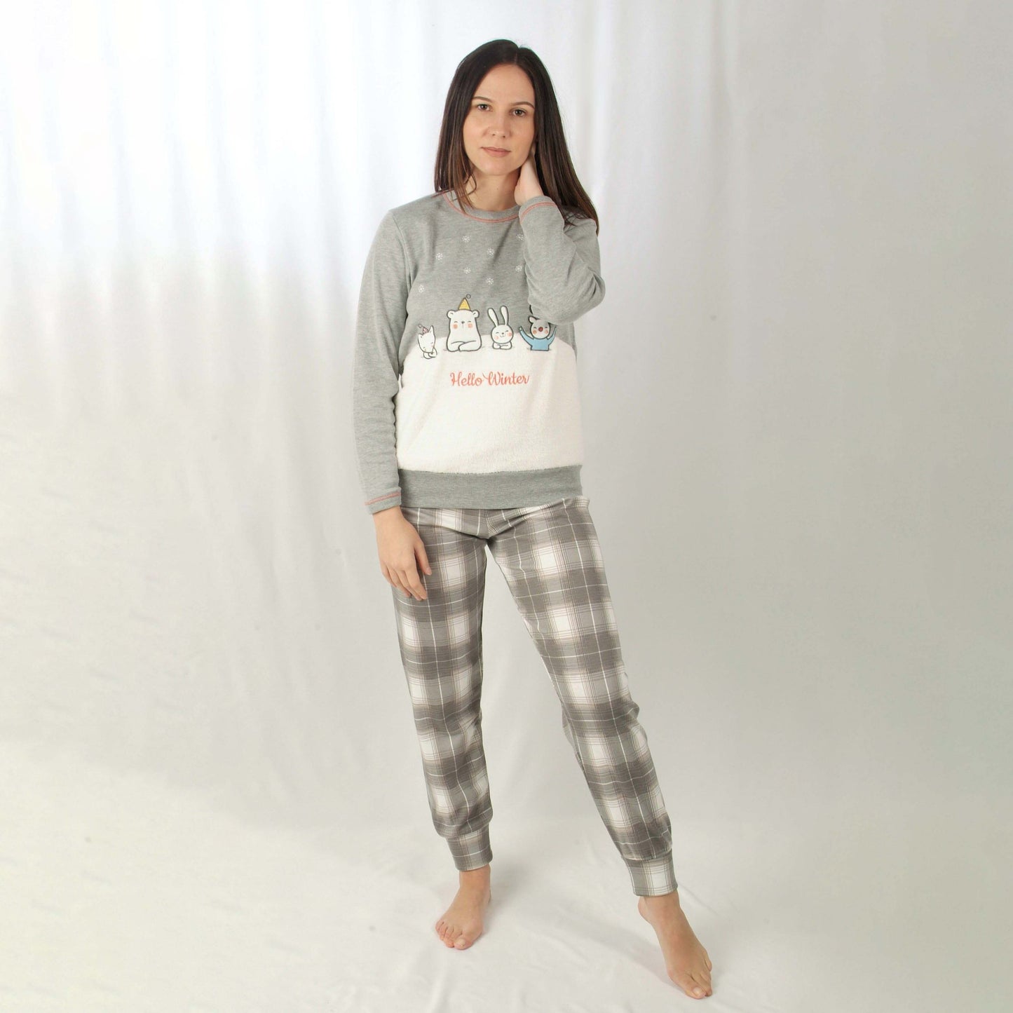 Sónia Pijama Mulher Cardado de Manga Comprida Hello Winter Cinzento