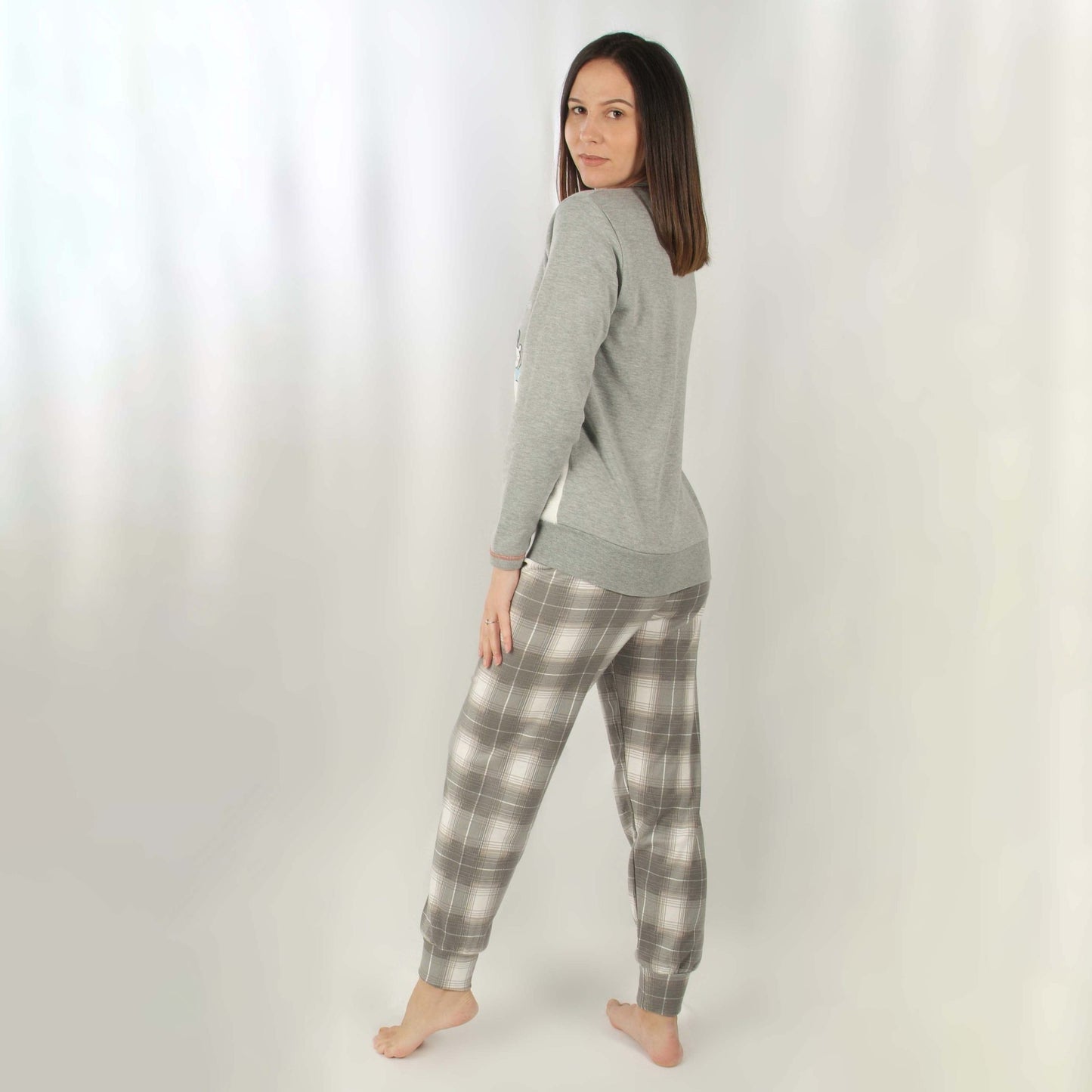Sónia Pijama Mulher Cardado de Manga Comprida Hello Winter Cinzento