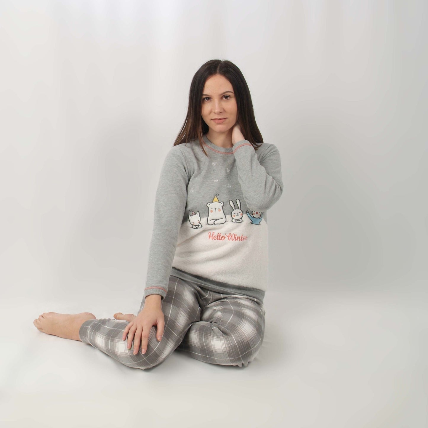 Sónia Pijama Mulher Cardado de Manga Comprida Hello Winter Cinzento
