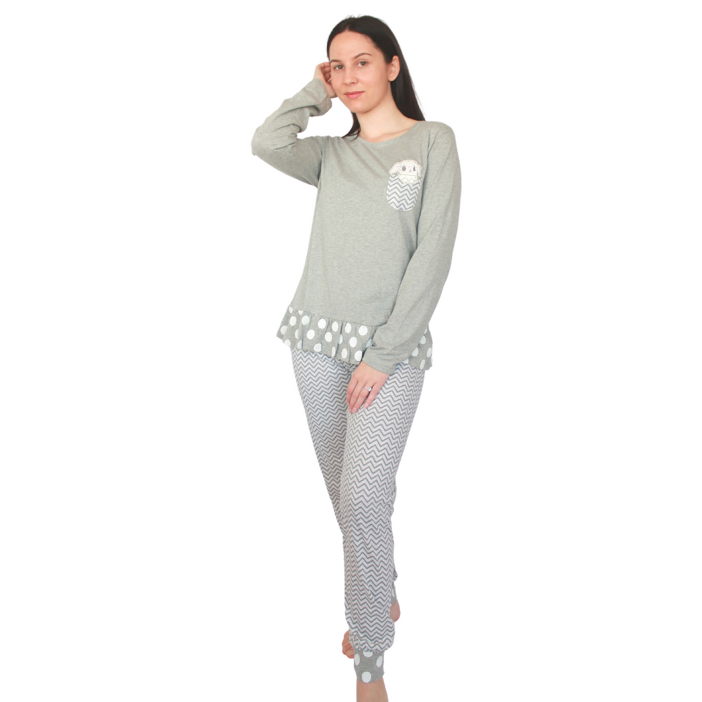 Mcova Pijama Mulher de Manga Comprida com Coelhinho Cinzento