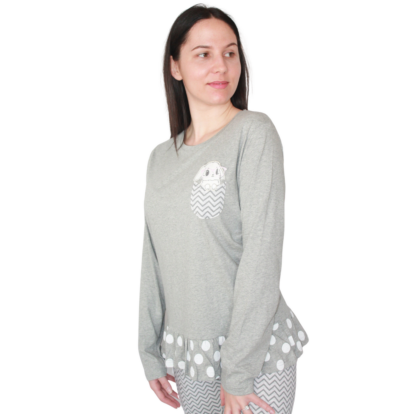 Mcova Pijama Mulher de Manga Comprida com Coelhinho Cinzento