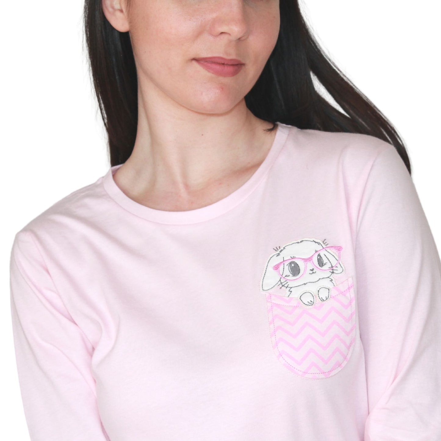 Mcova Pijama Mulher de Manga Comprida com Coelhinho Rosa