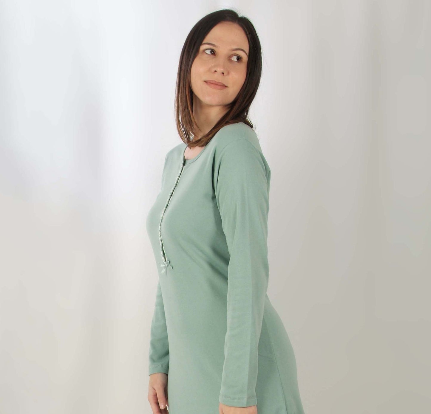 Dotti Camisa de Maternidade Cardada de Manga Comprida Verde