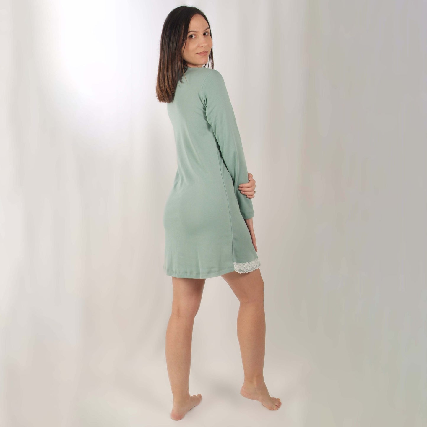 Dotti Camisa de Maternidade Cardada de Manga Comprida Verde