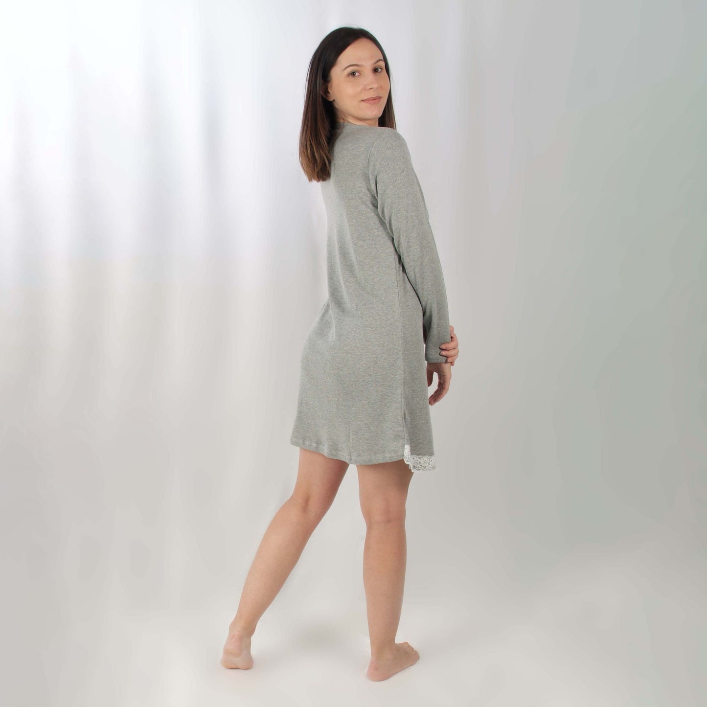 Dotti Camisa de Maternidade Cardada de Manga Comprida Cinzenta