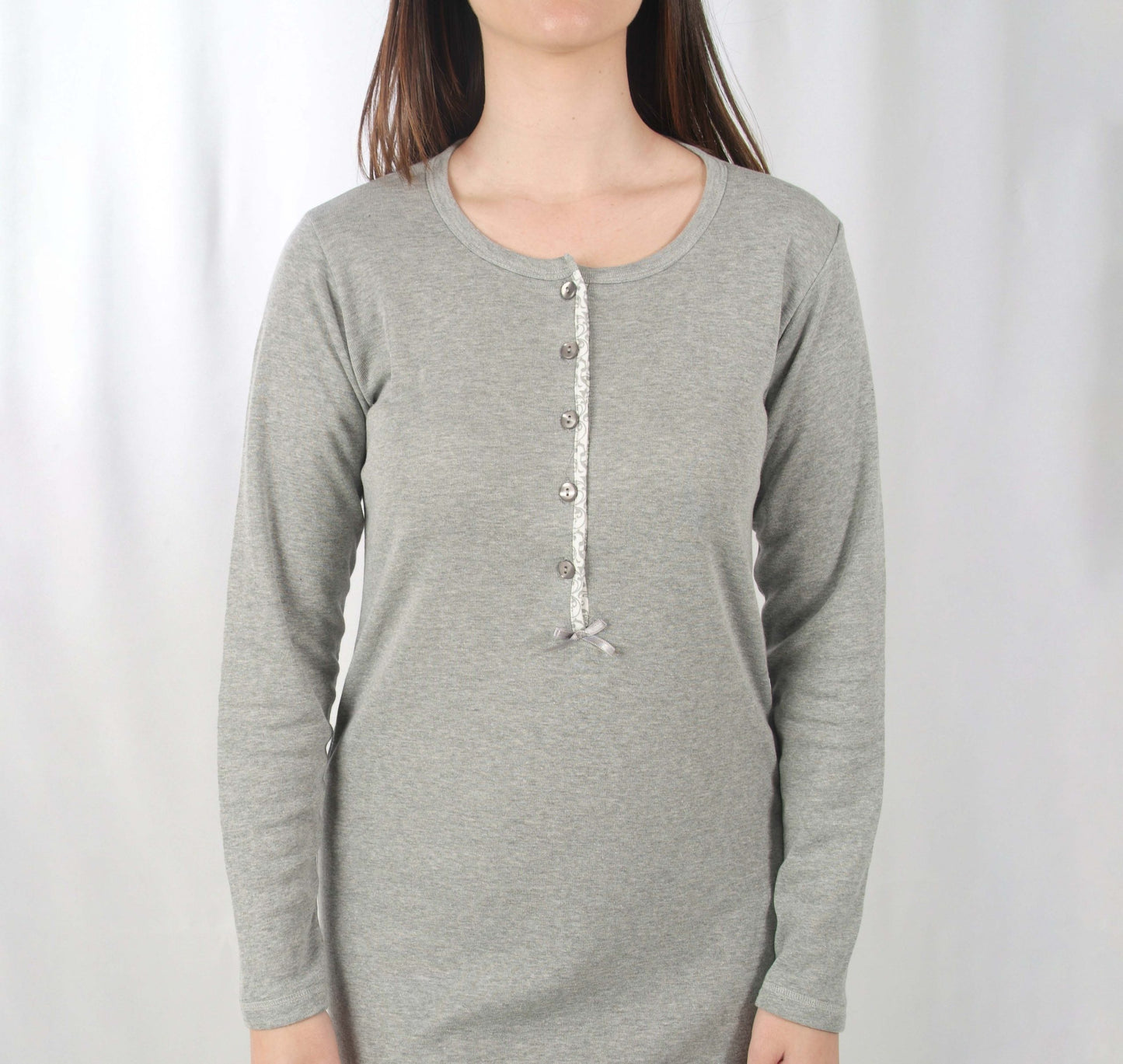 Dotti Camisa de Maternidade Cardada de Manga Comprida Cinzenta