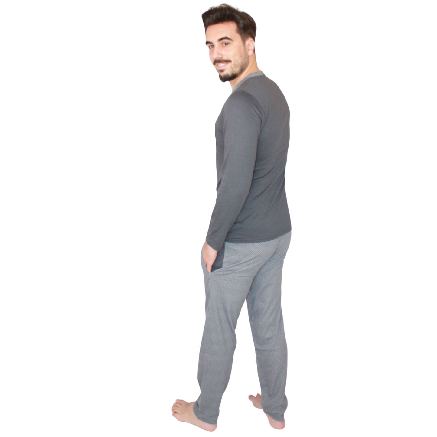 Sotela Pijama Homem Manga Comprida Cinzento