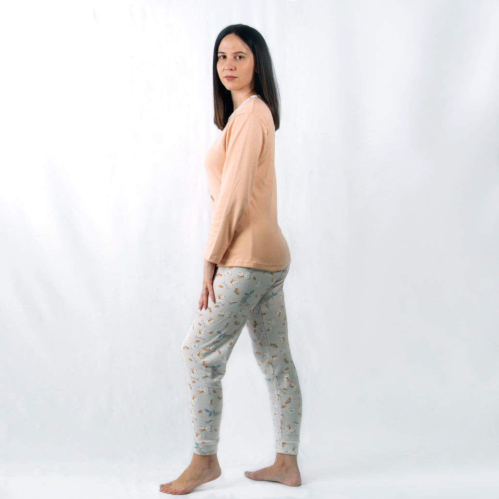 Loja do Pijama | Pijama Cardado de Manga Comprida Mocho – Mulher – Salmão