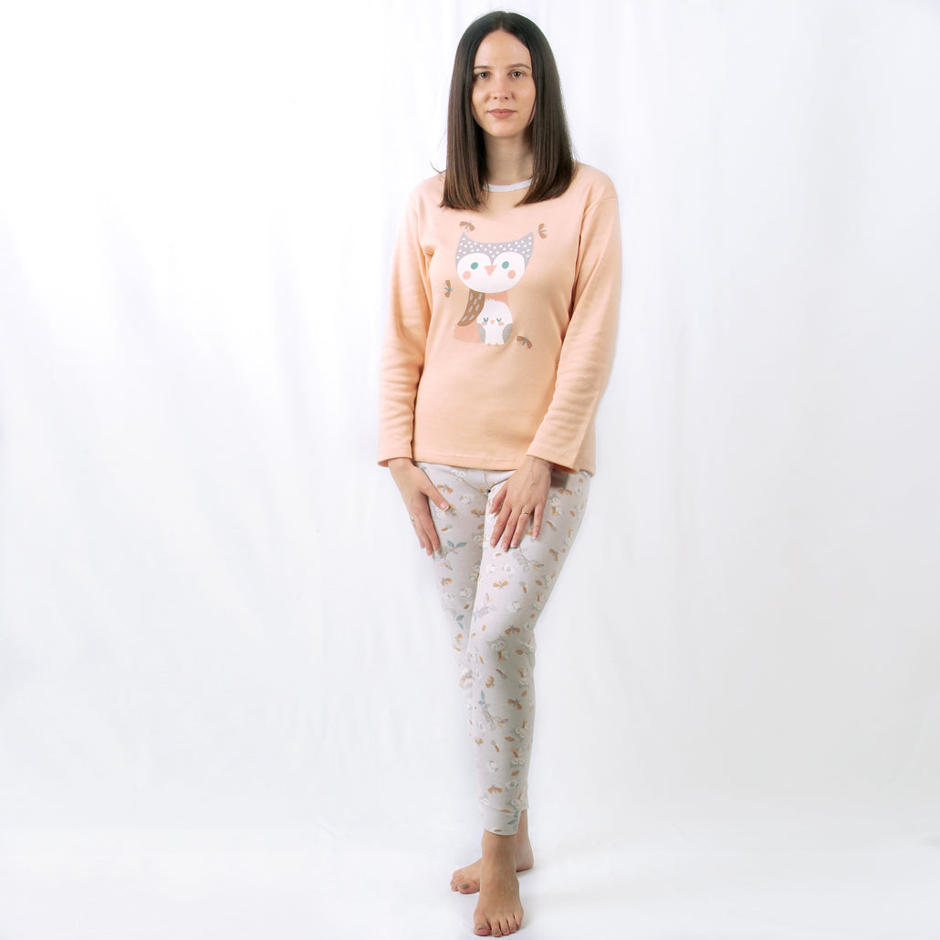 Loja do Pijama | Pijama Cardado de Manga Comprida Mocho – Mulher – Salmão