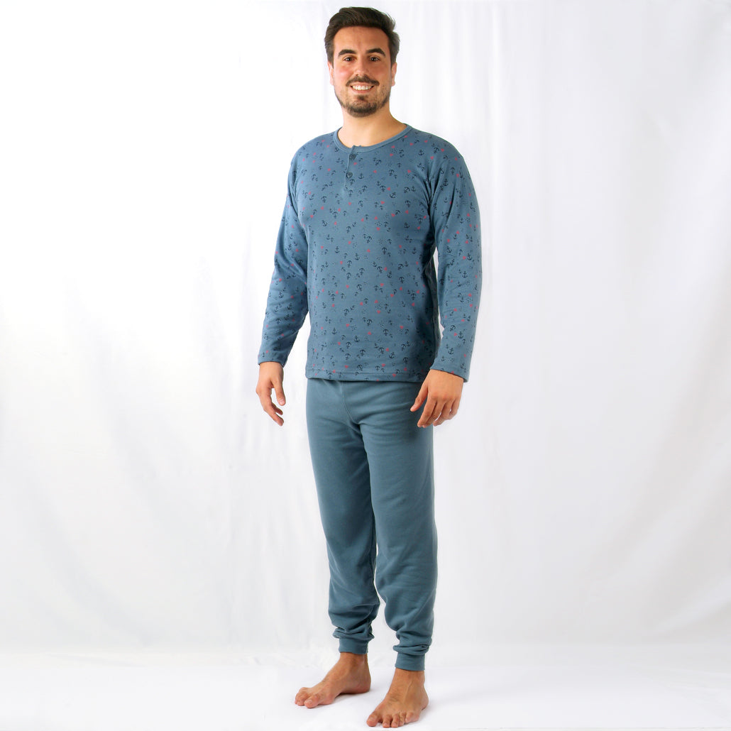 Loja do Pijama | Pijama Cardado de Manga Comprida Âncora – Homem – Azul Marinho