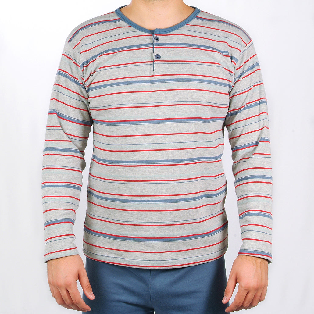 Loja do Pijama | Pijama Cardado de Manga Comprida Riscas – Homem – Azul