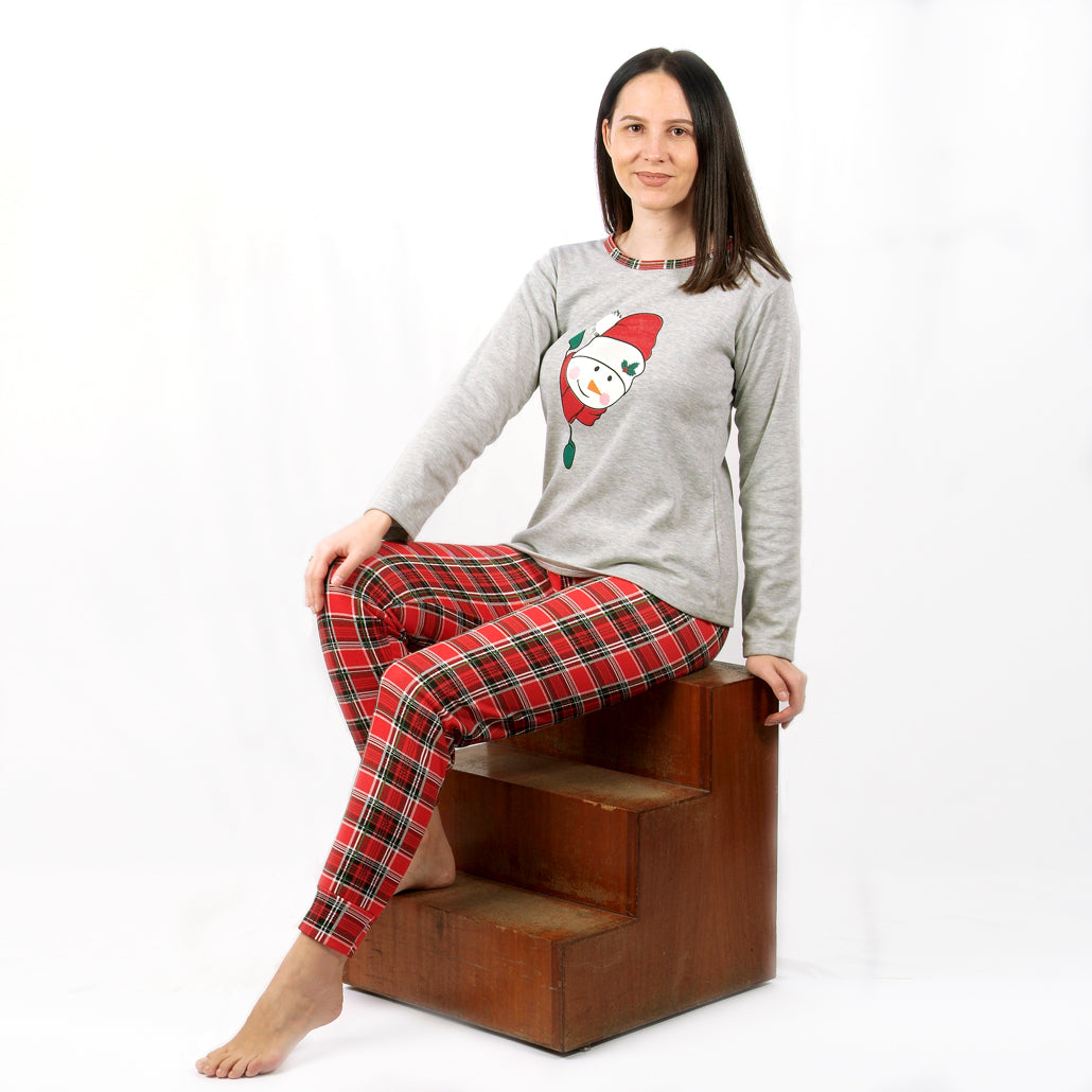 Loja do Pijama | Pijama de Natal Cardado– Manga Comprida – Mulher – Vermelho
