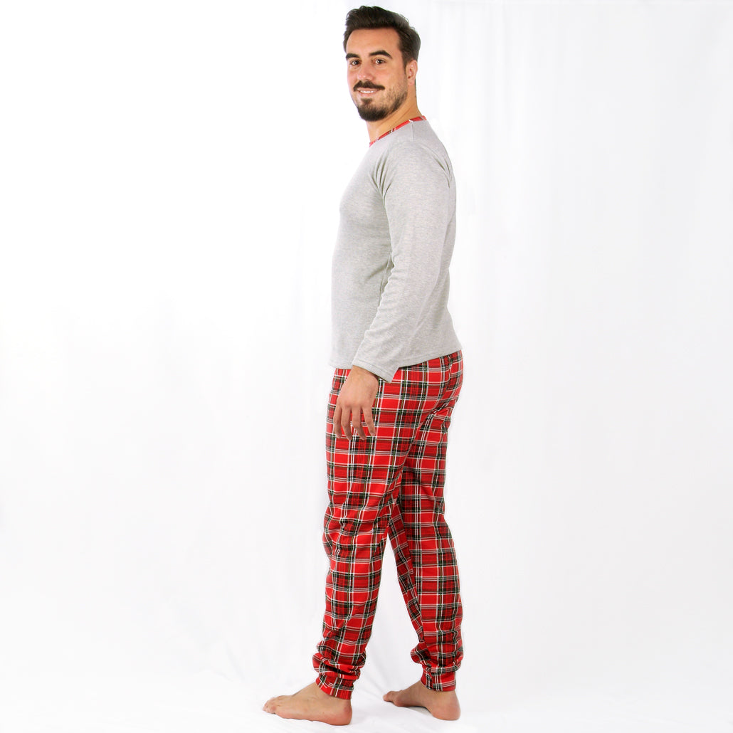 Loja do Pijama | Pijama de Natal Cardado– Manga Comprida – Homem – Vermelho