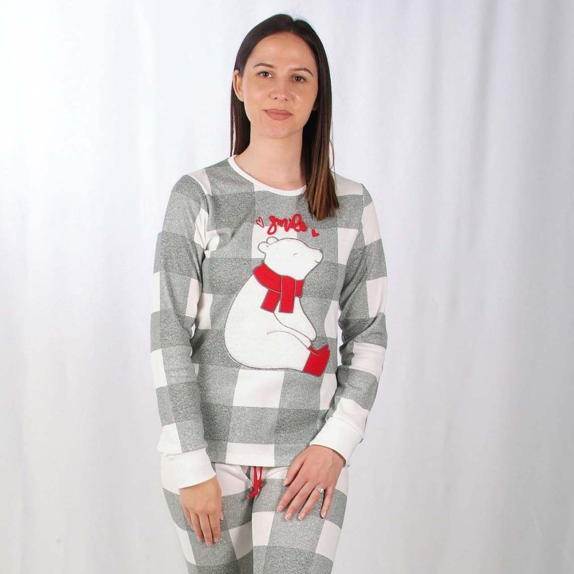 Mcova Pijama Mulher Cardado de Manga Comprida Smile Cinzento
