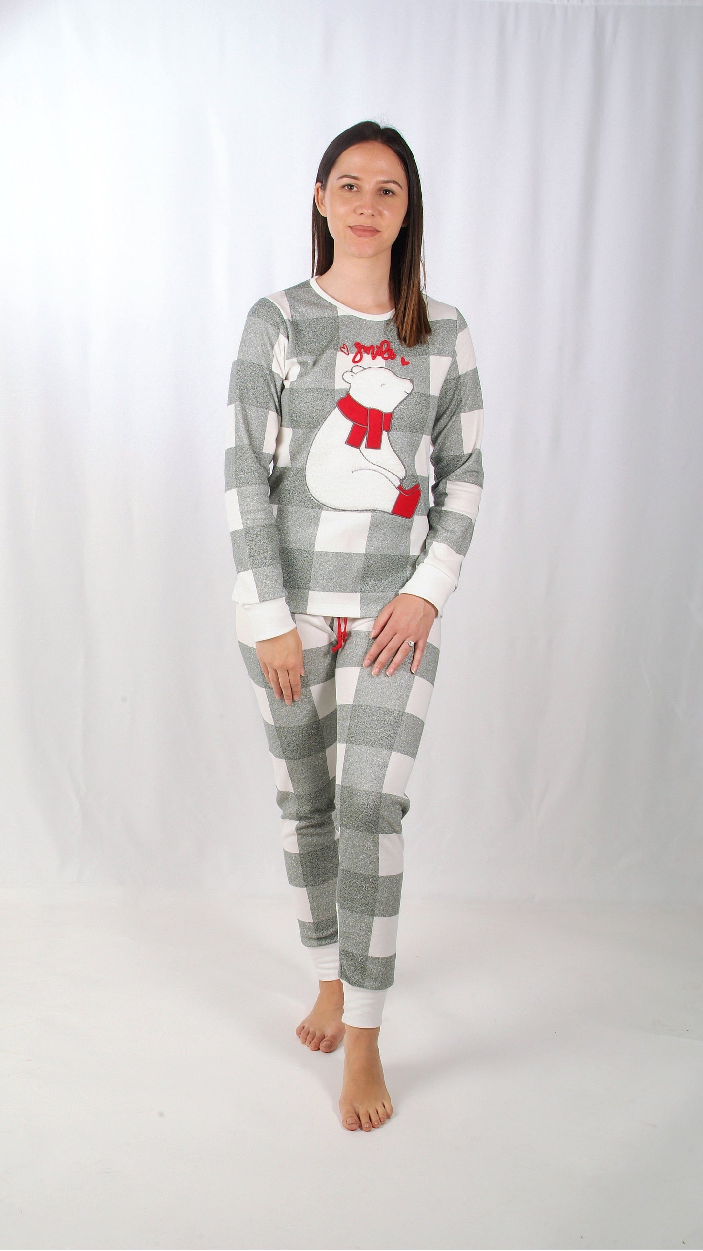 Mcova Pijama Mulher Cardado de Manga Comprida Smile Cinzento