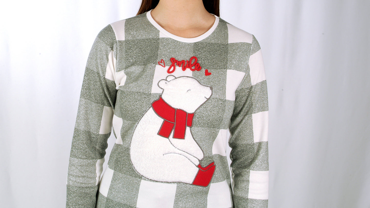 Mcova Pijama Mulher Cardado de Manga Comprida Smile Cinzento