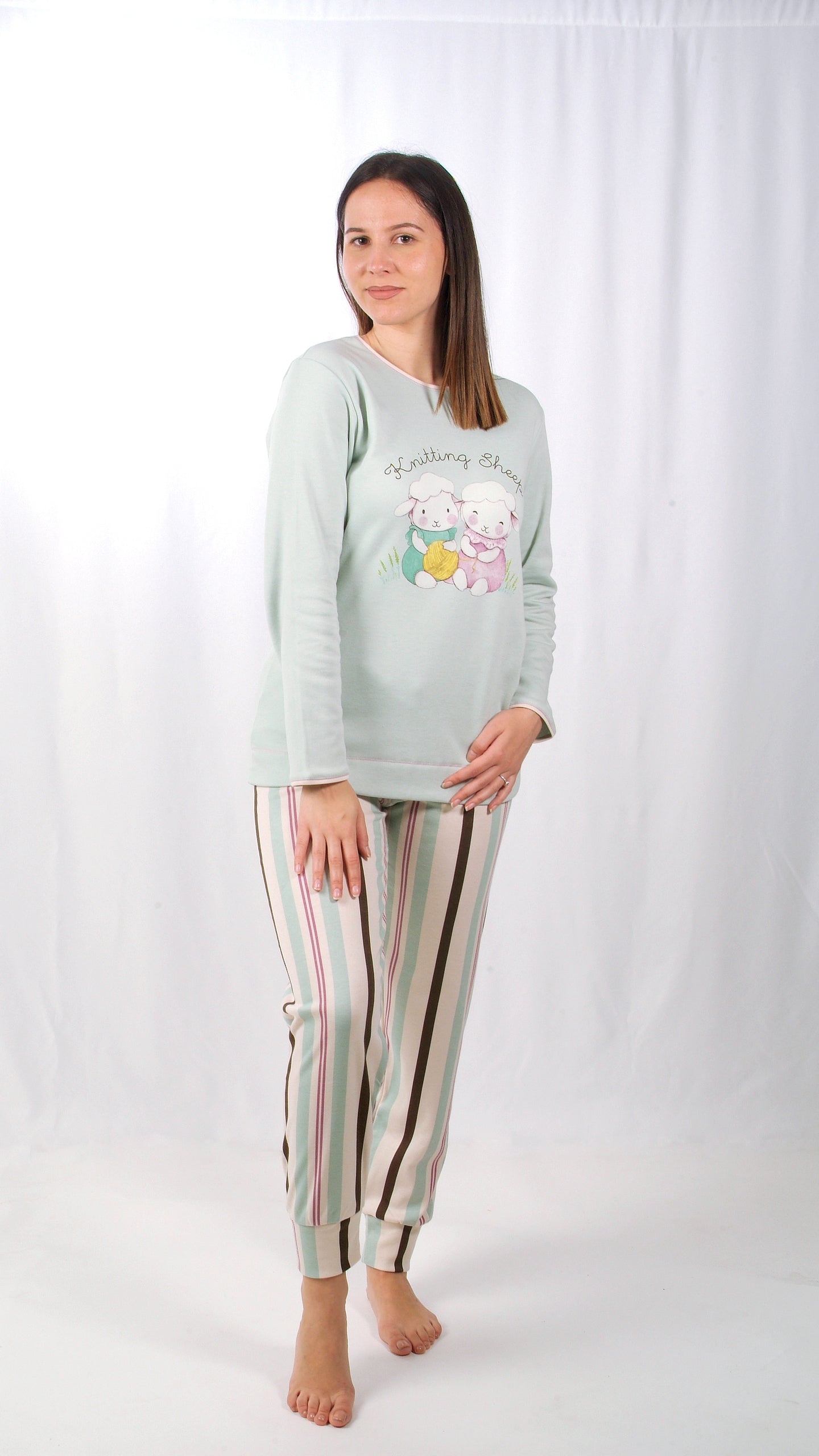 Sónia Pijama Mulher Cardado de Manga Comprida Duas Ovelhinhas Verde