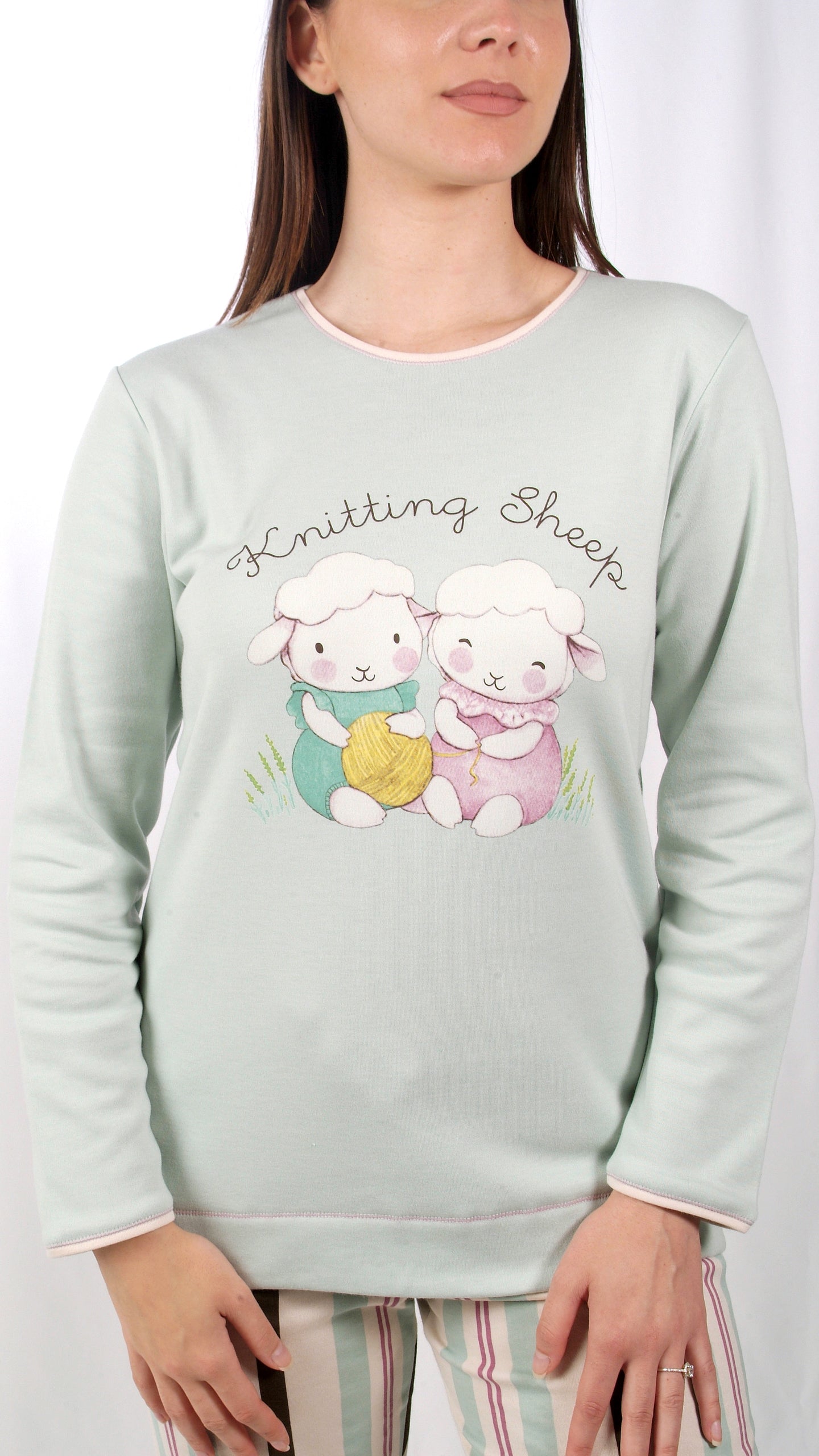 Sónia Pijama Mulher Cardado de Manga Comprida Duas Ovelhinhas Verde