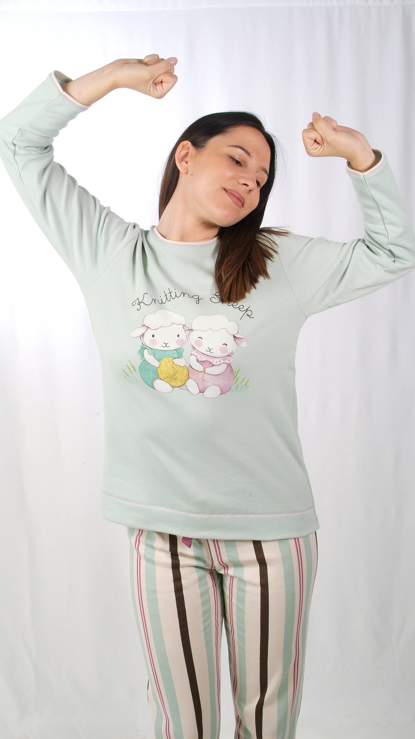 Sónia Pijama Mulher Cardado de Manga Comprida Duas Ovelhinhas Verde